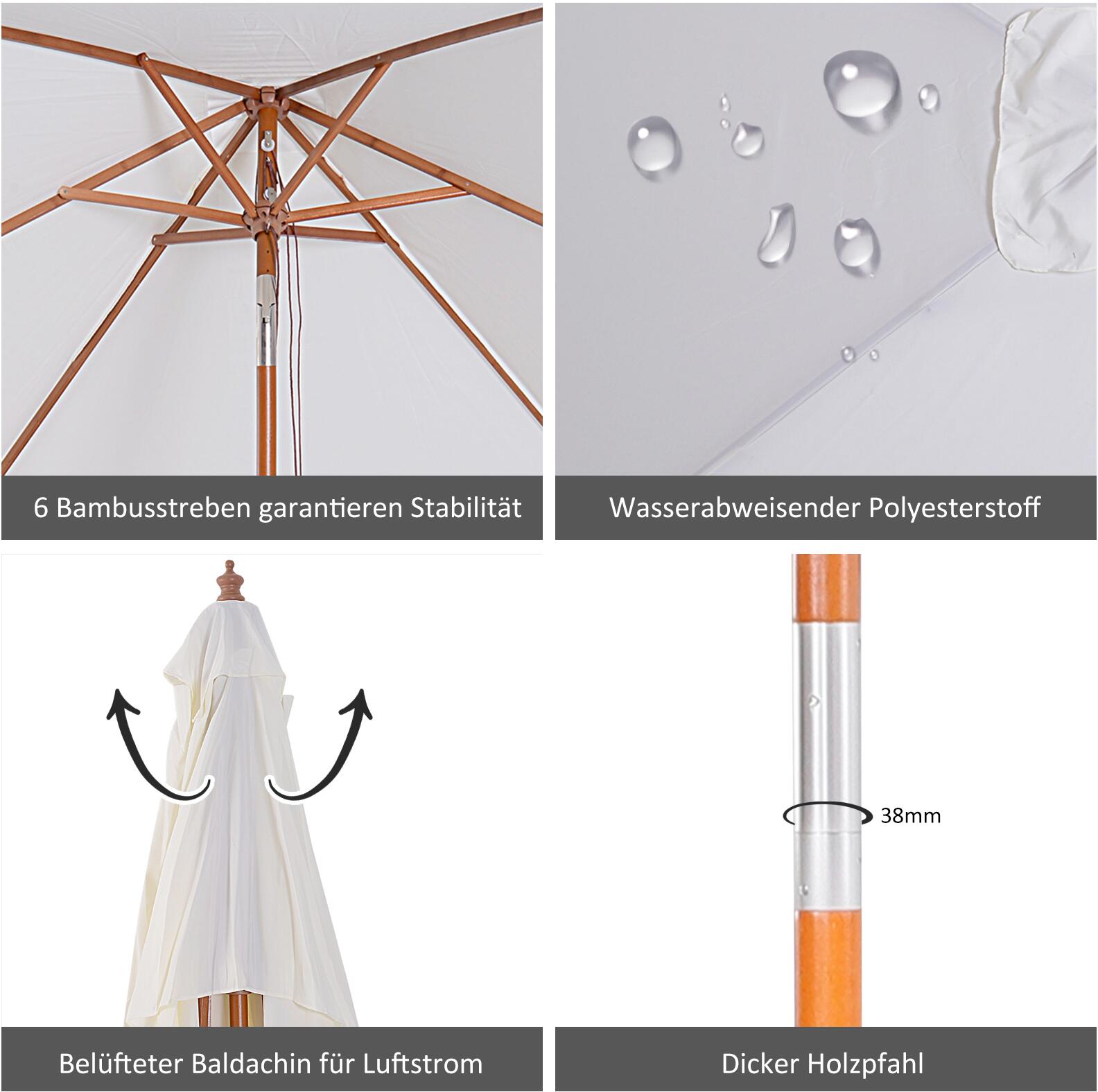 Outsunny Sonnenschirm creme Bambus B/H/L: ca. 150x230x200 cm