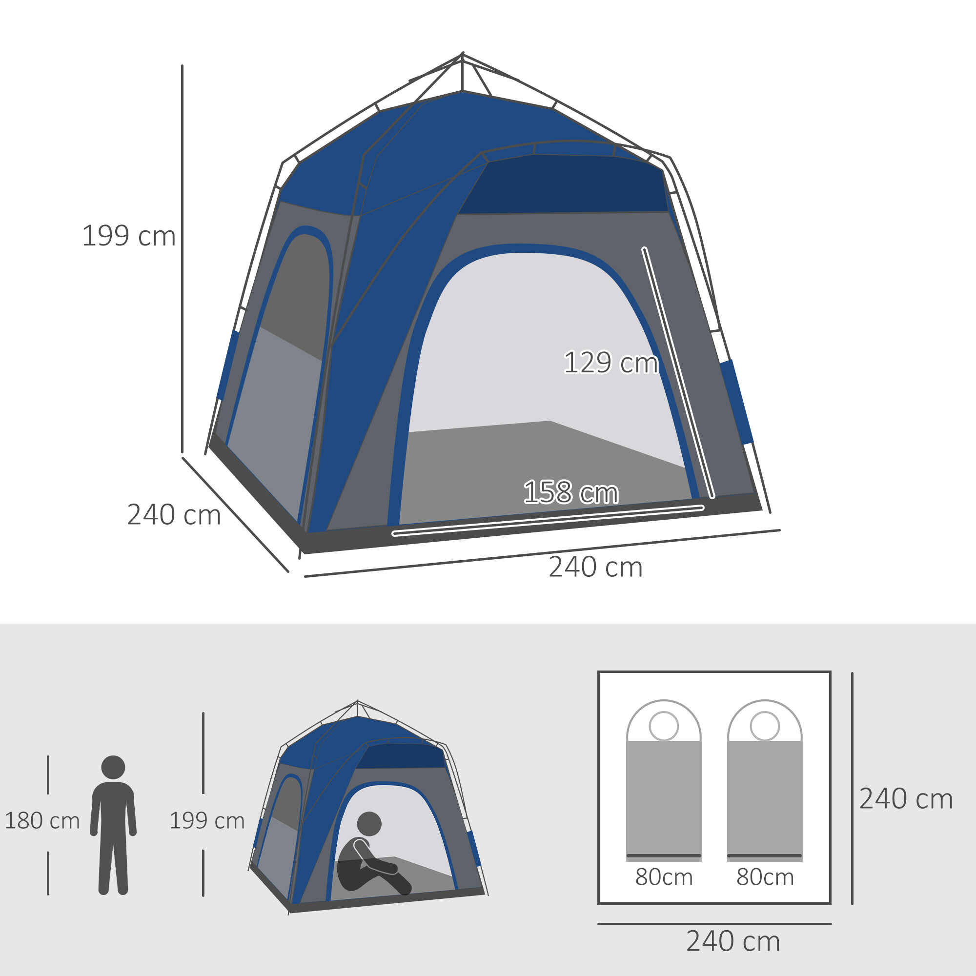Outsunny Campingzelt blau Aluminium B/H/L: ca. 240x199x240 cm