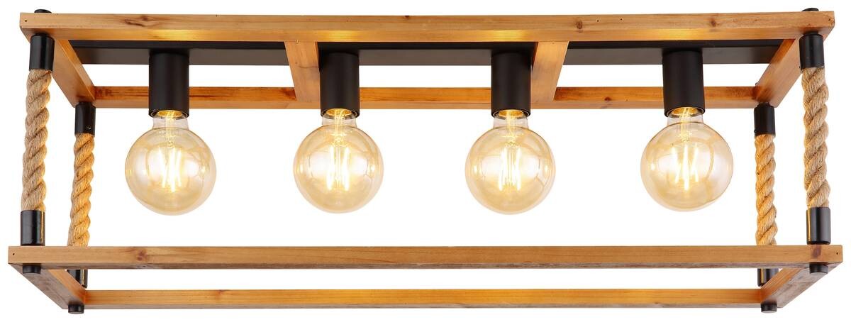 GLOBO Pendelleuchte 15691-4H schwarz braun Metall Holz B/H/L: ca. 25x120x80 cm E27 4 Brennstellen