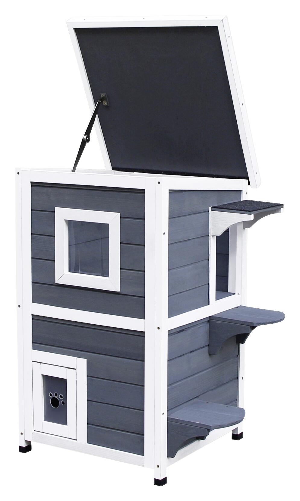 PawHut Katzenvilla grau Holz B/H/L: ca. 51x81x51 cm