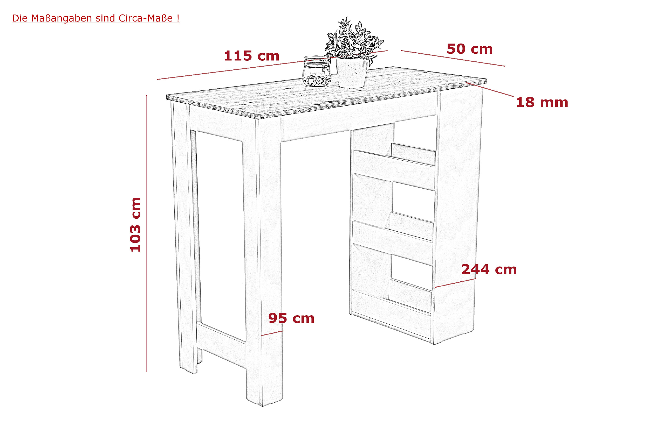 Bartisch Susi Eiche Holzwerkstoff B/H/T: ca. 115x103x50 cm