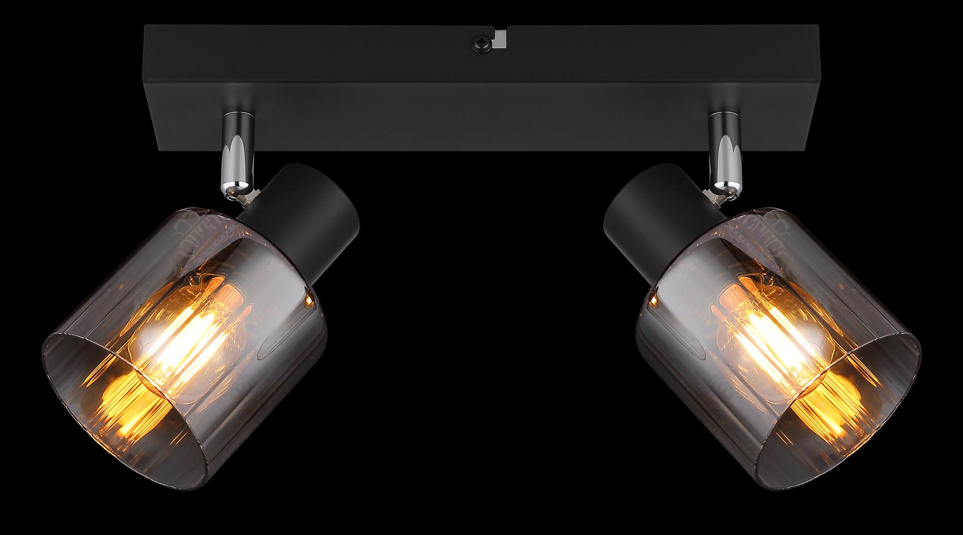 GLOBO Spot Jack Rauch klar schwarz Metall Glas B/H/L: ca. 26x13,5x8 cm E14 2 Brennstellen