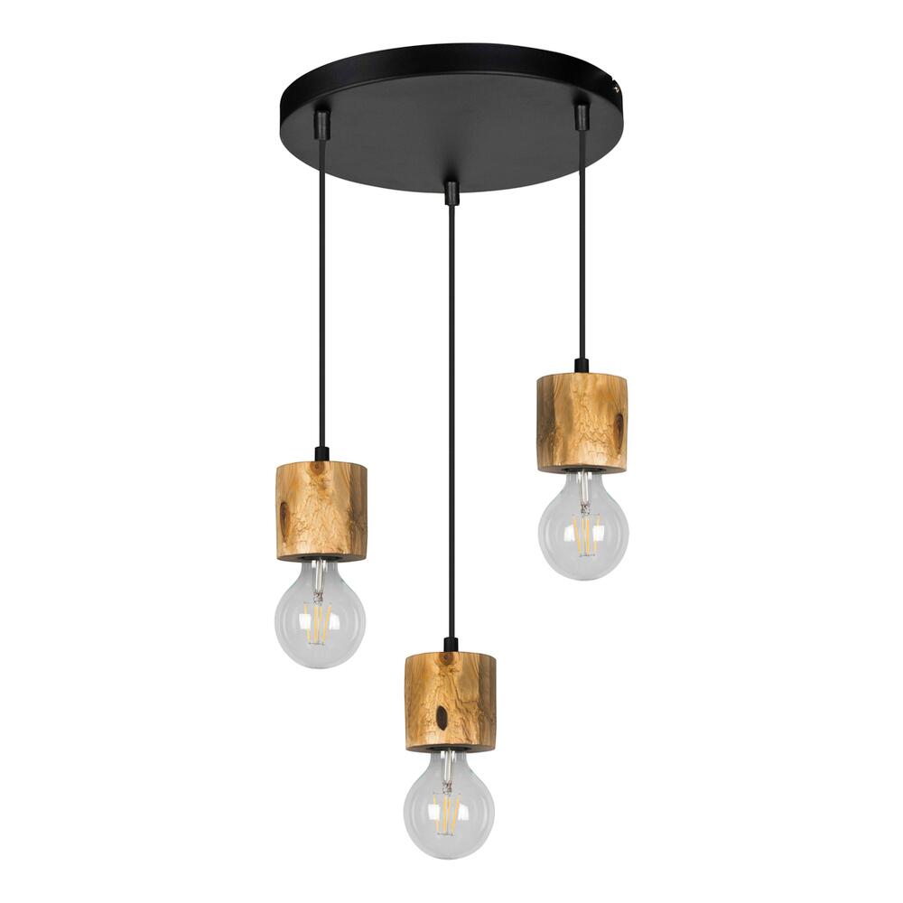 SPOT Light Pendelleuchte Pino schwarz kiefer Metall Kiefer H/D: ca. 100x30 cm E27 3 Brennstellen