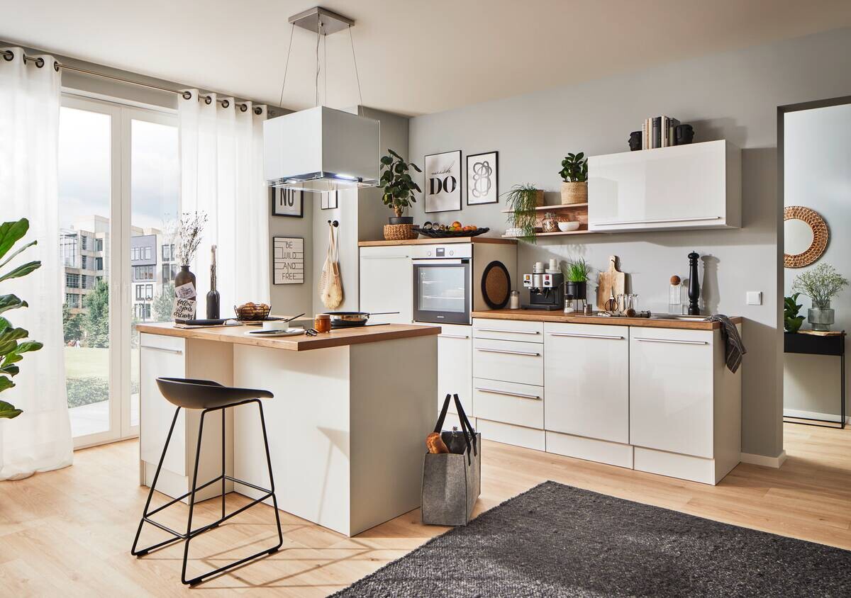 Respekta Inselküche Gabriel weiß Hochglanz B/H/T: ca. 290x200x60 cm