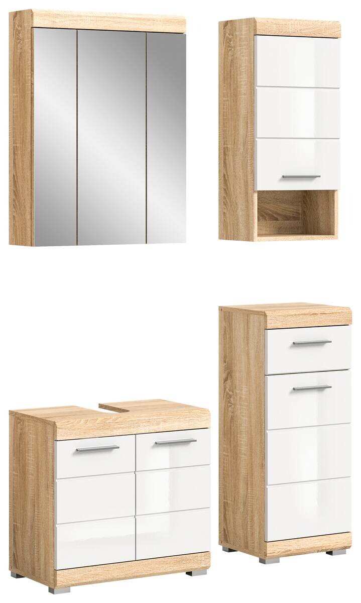 Badezimmer-Set LAMBADA Eiche Sonoma hell Nachbildung weiß Hochglanz B/H/T: ca. 112x191x34 cm
