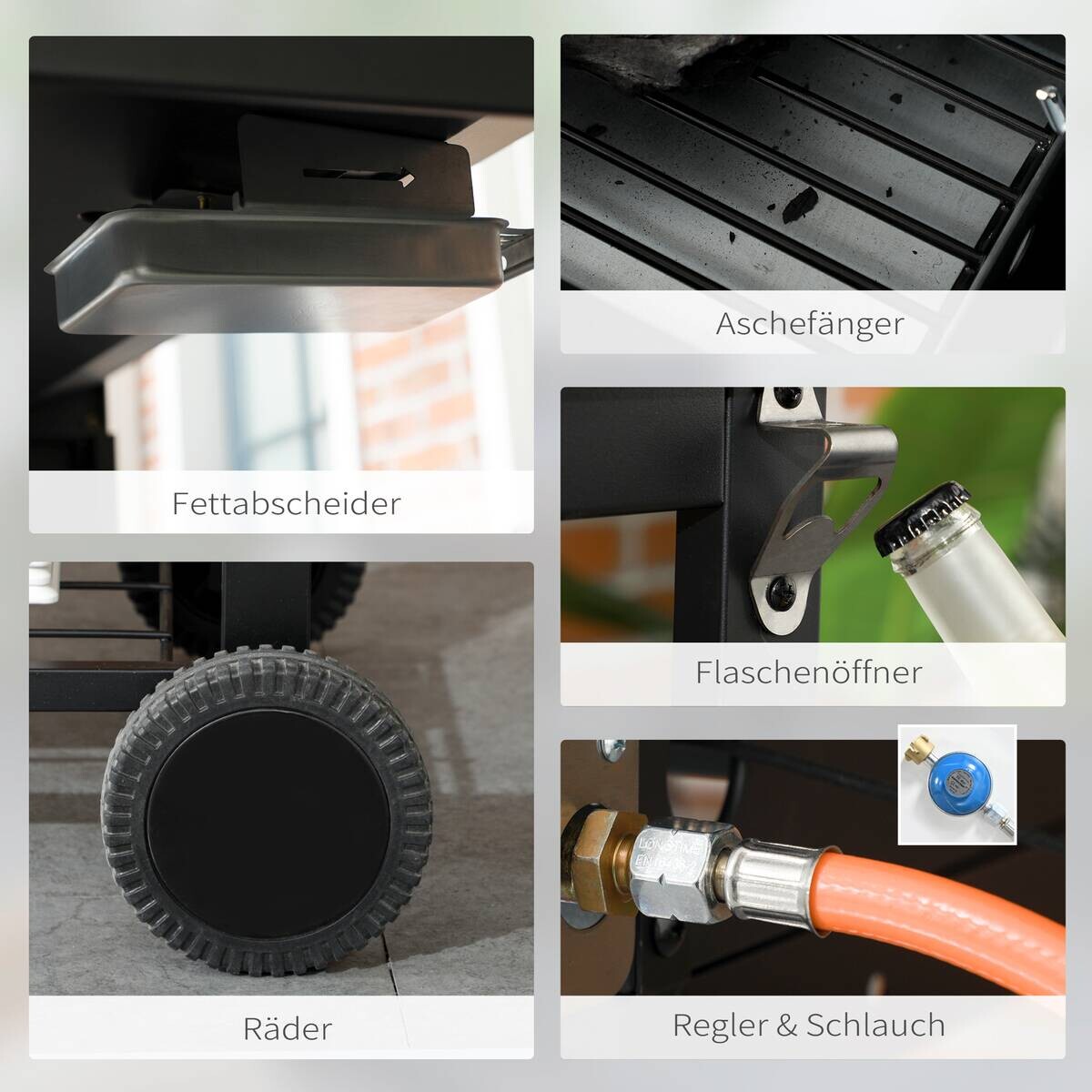 Outsunny Gas-/Kohlegrill Edelstahl B/H/L: ca. 53x101x161 cm