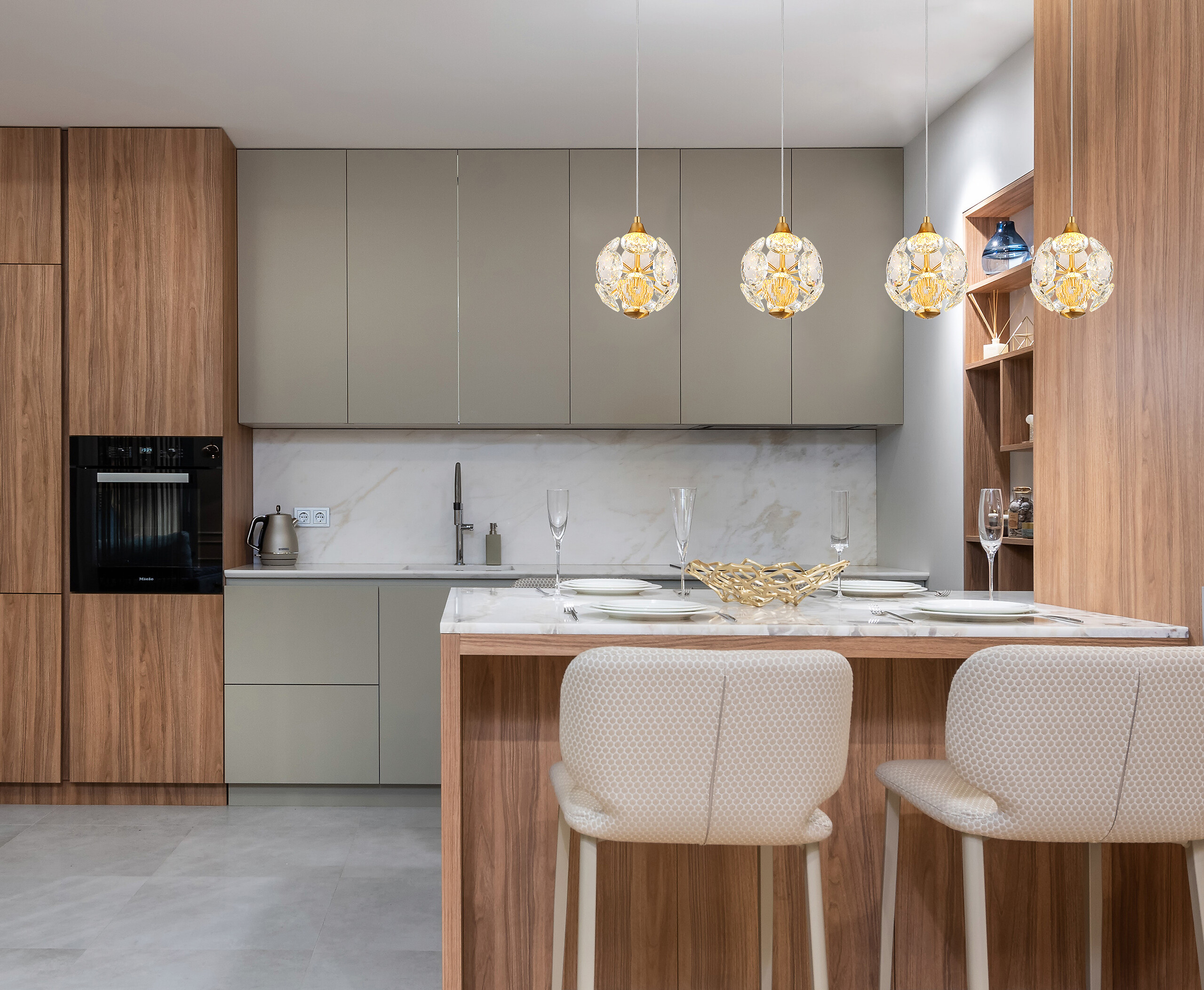 GLOBO LED-Pendelleuchte Virina gold Metall B/H/L: ca. 93x15x150 cm