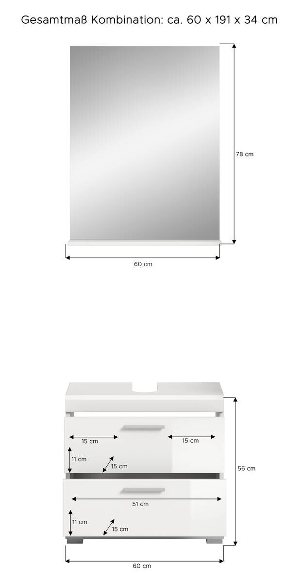 Badezimmer-Set Scout weiß weiß Hochglanz B/H/T: ca. 60x191x37 cm