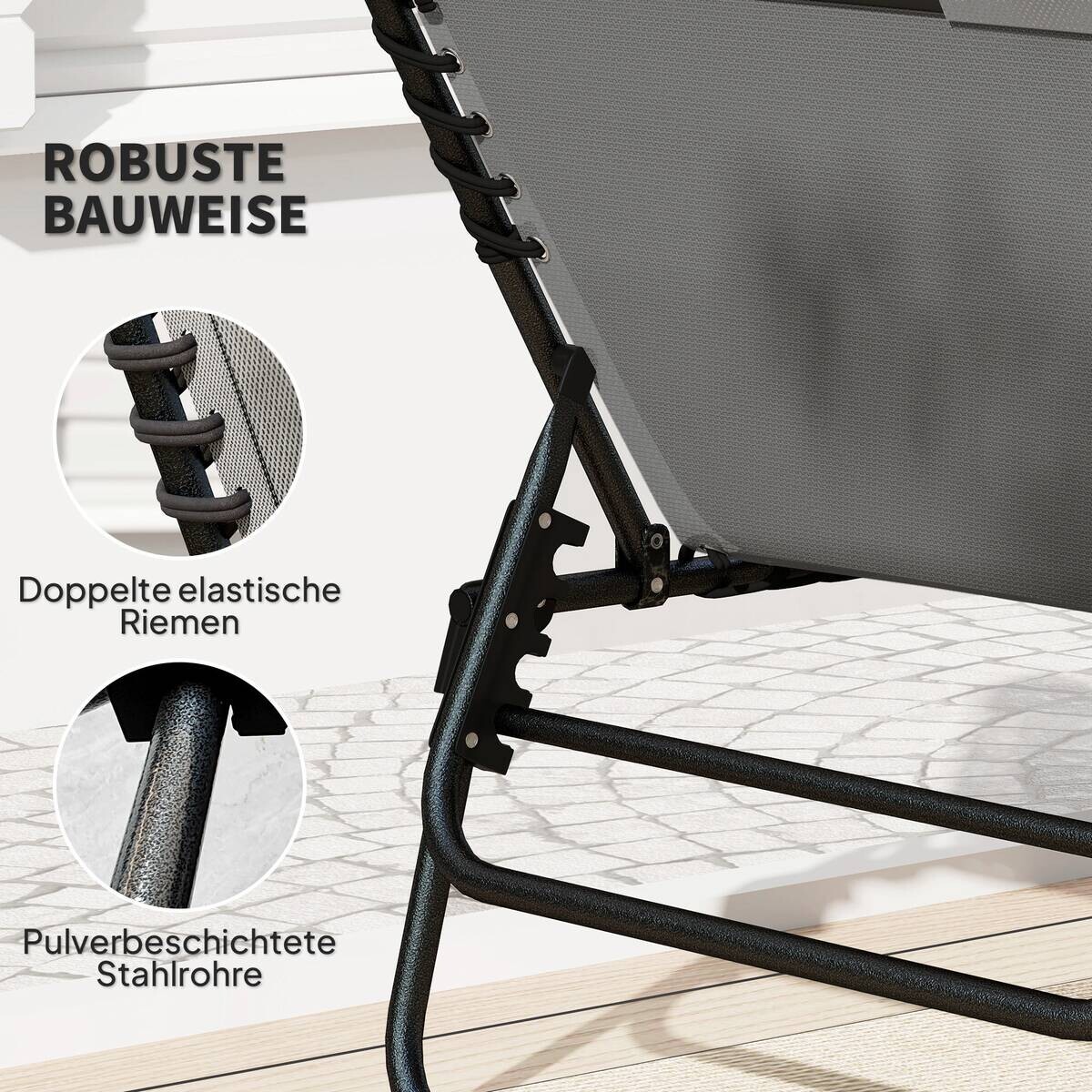 Outsunny Sonnenliege dunkelgrau Stahl B/H/L: ca. 68x36x189 cm