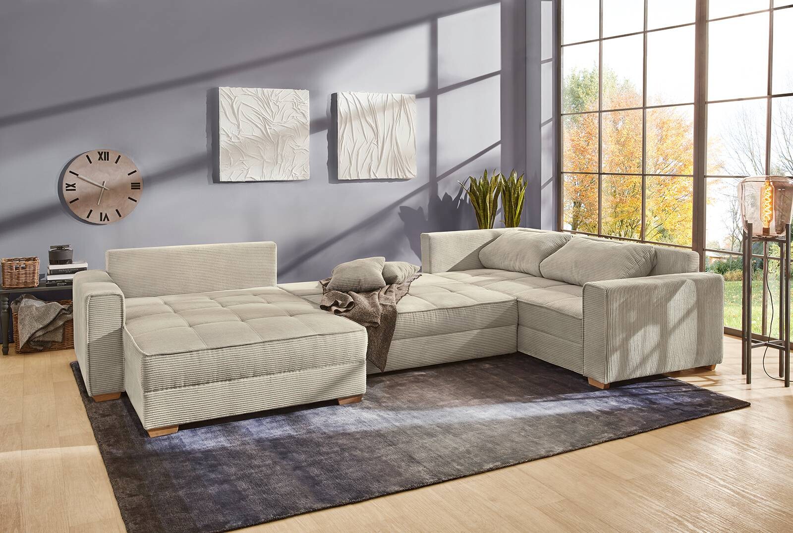 Wohnlandschaft Greige Microfaser B/H/T: ca. 379x86x227 cm