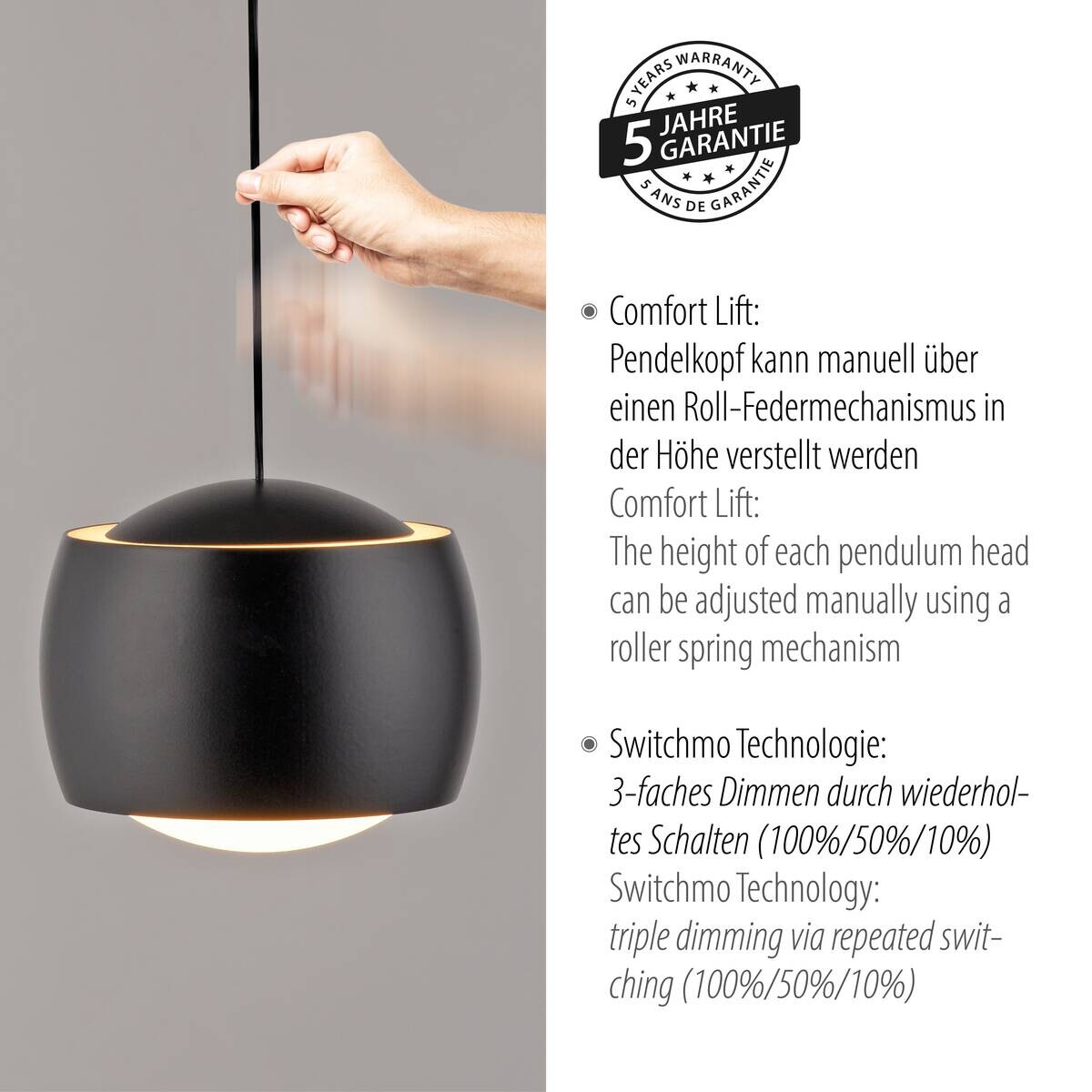 Just Light Pendelleuchte Ballini schwarz