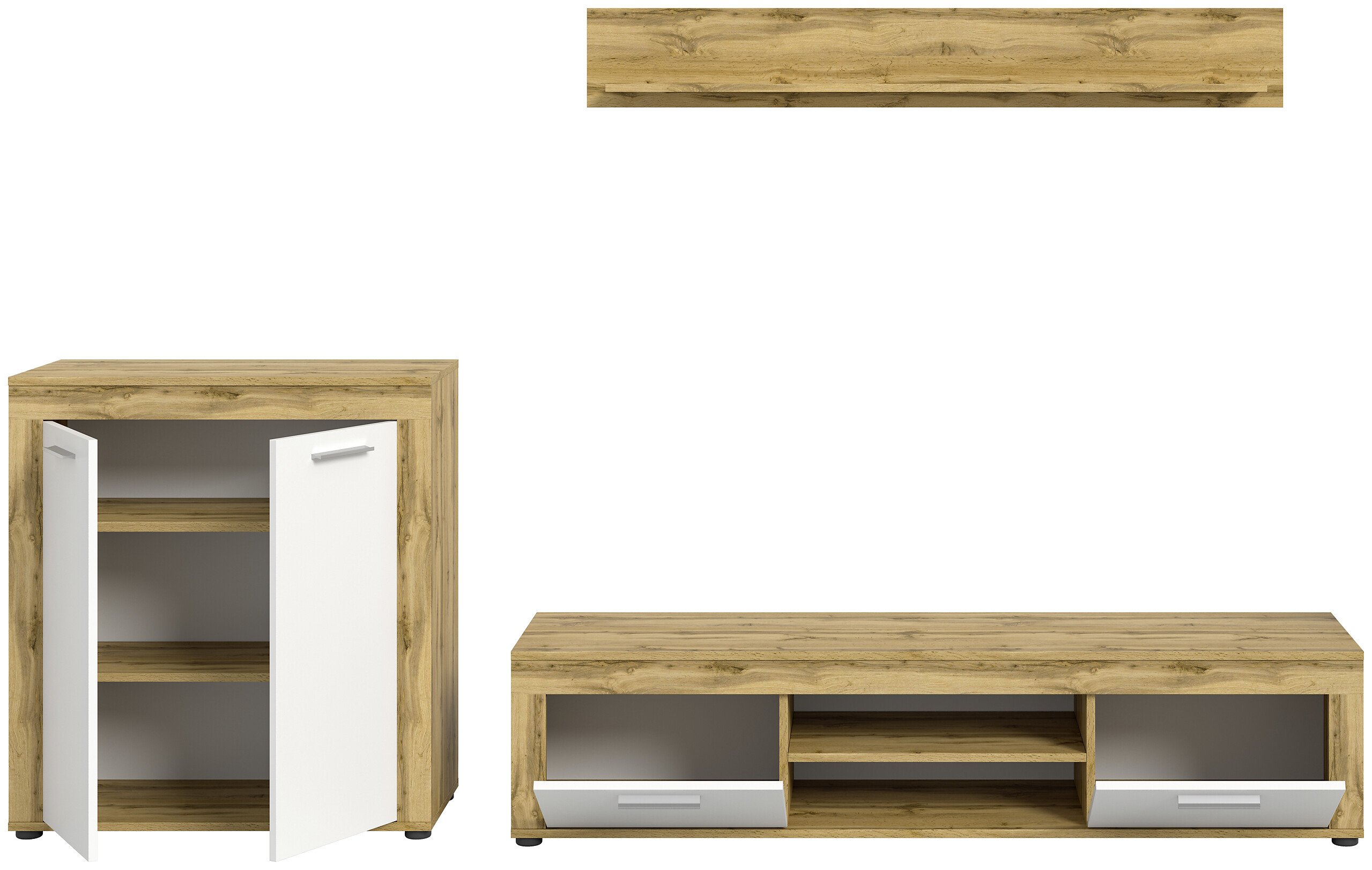 Wohnwand Jam Eiche Wotan Nachbildung weiß B/H/T: ca. 255x159x35 cm