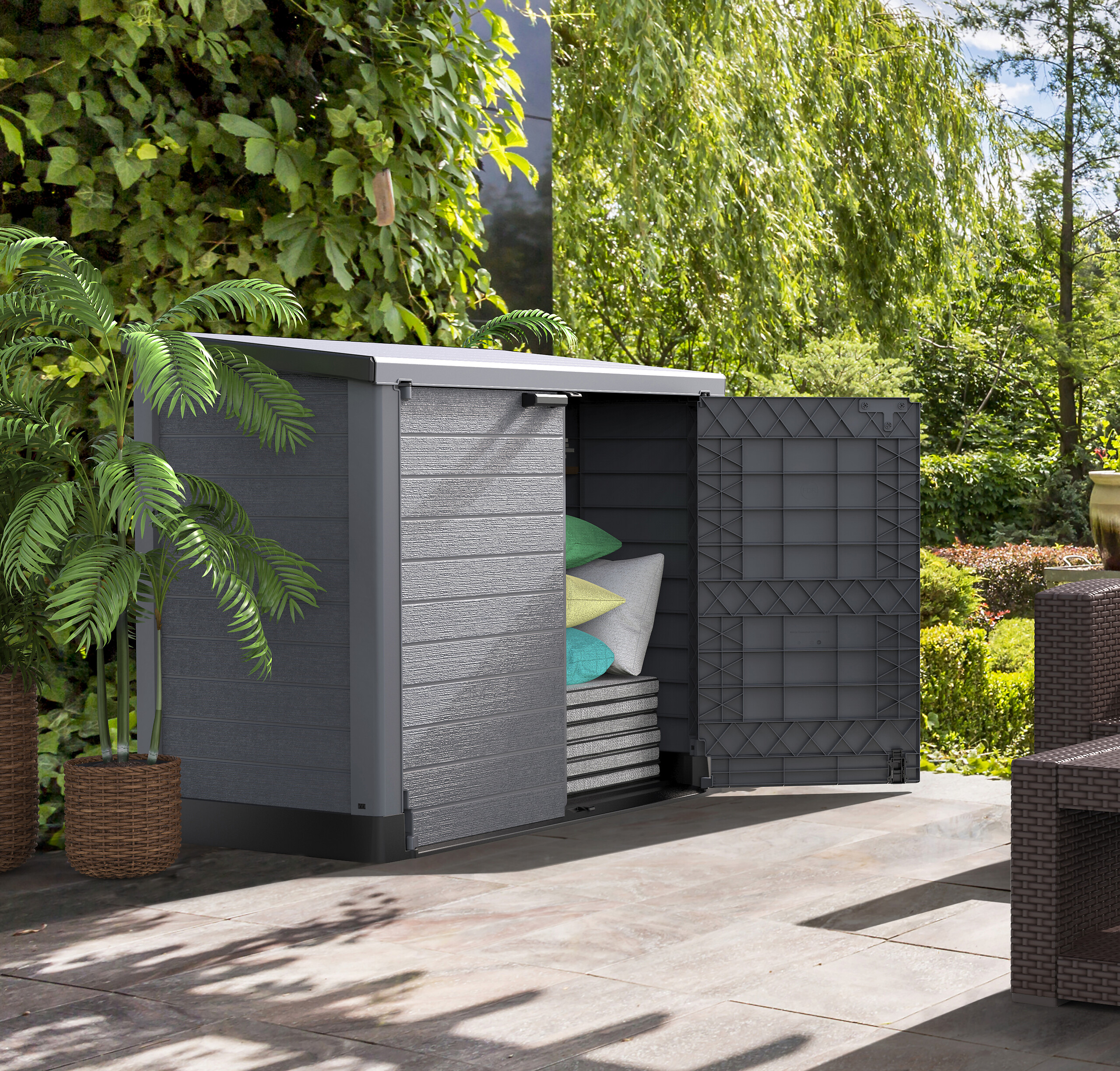 VCM Mülltonnenbox 2er StoreAway grau Kunststoff B/H/L: ca. 145x125x83 cm