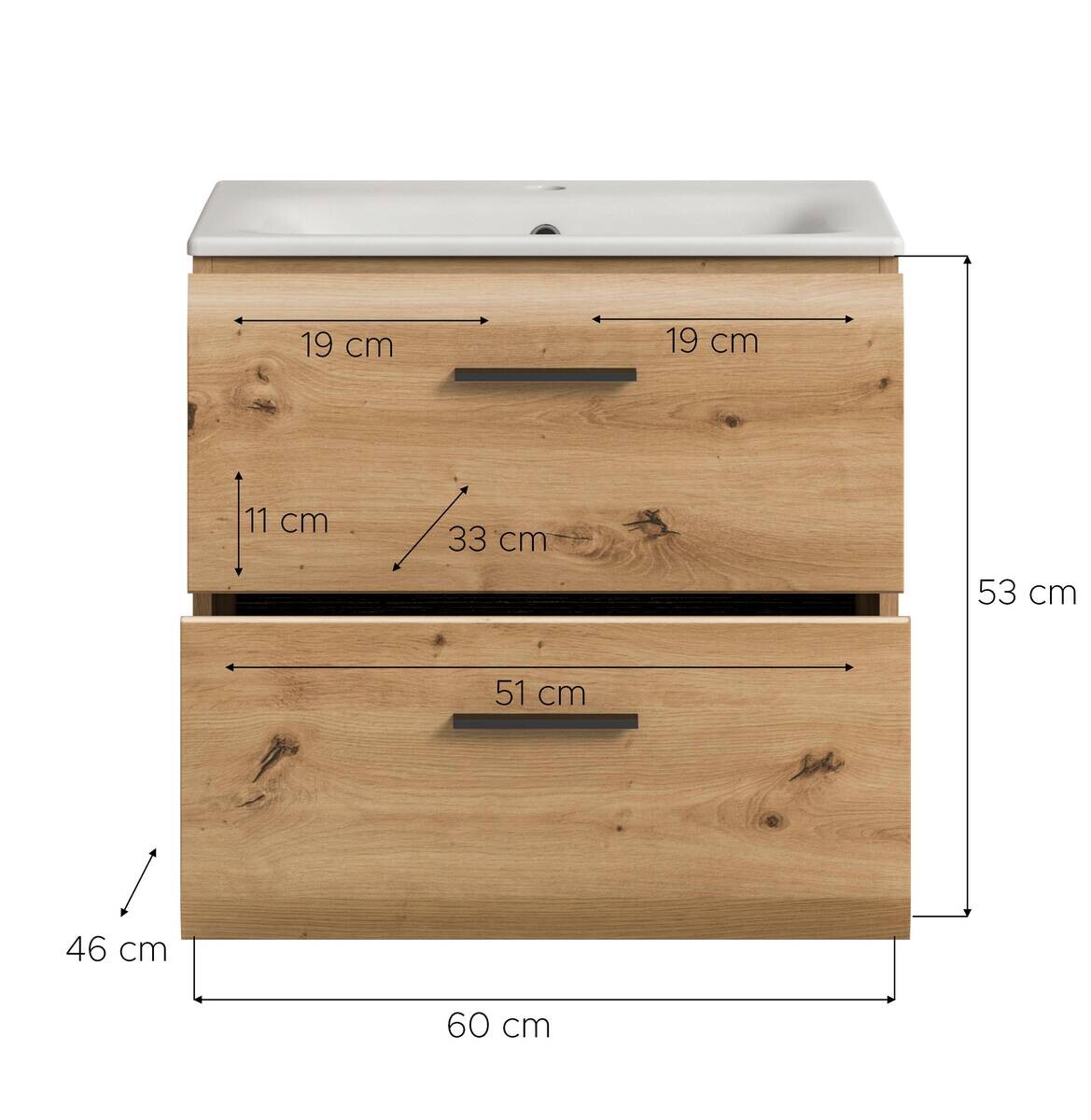 Waschplatz Ice Artisan Oak Nachbildung B/H/T: ca. 60x55x46 cm