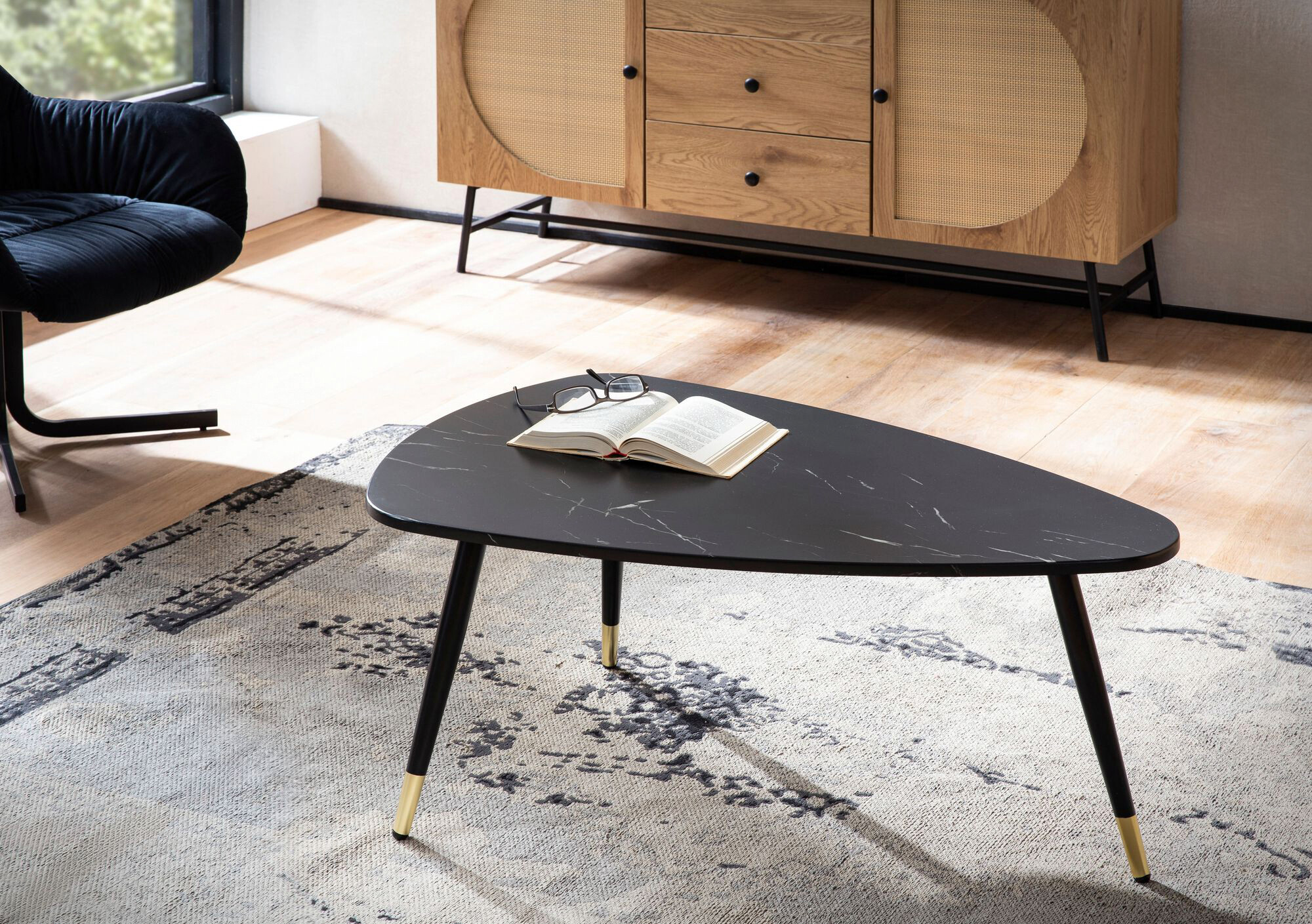 Wohnling Couchtisch schwarz Marmor B/H/T: ca. 90x41x60 cm