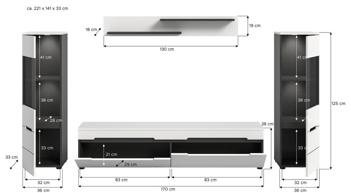 Wohnwand Canu basaltgrau weiß B/H/T: ca. 272x141x33 cm