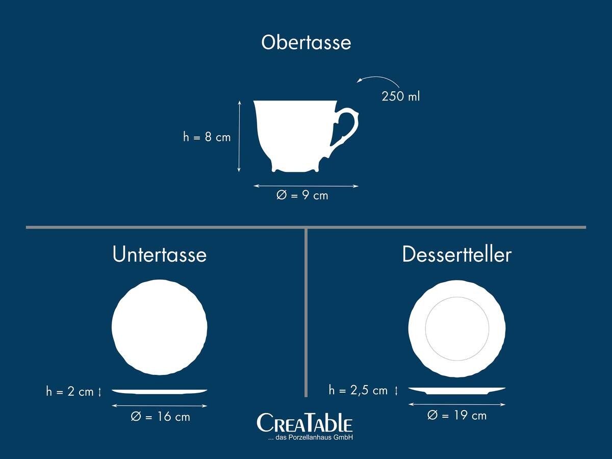 CreaTable Kaffeeservice Rokoko weiß Porzellan 18 tlg.