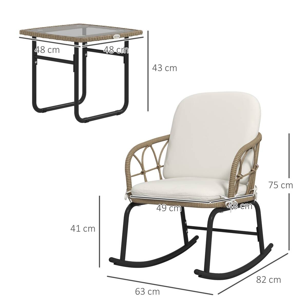 Outsunny Sitzgruppe creme Edelstahl B/H/L: ca. 82x63x75 cm