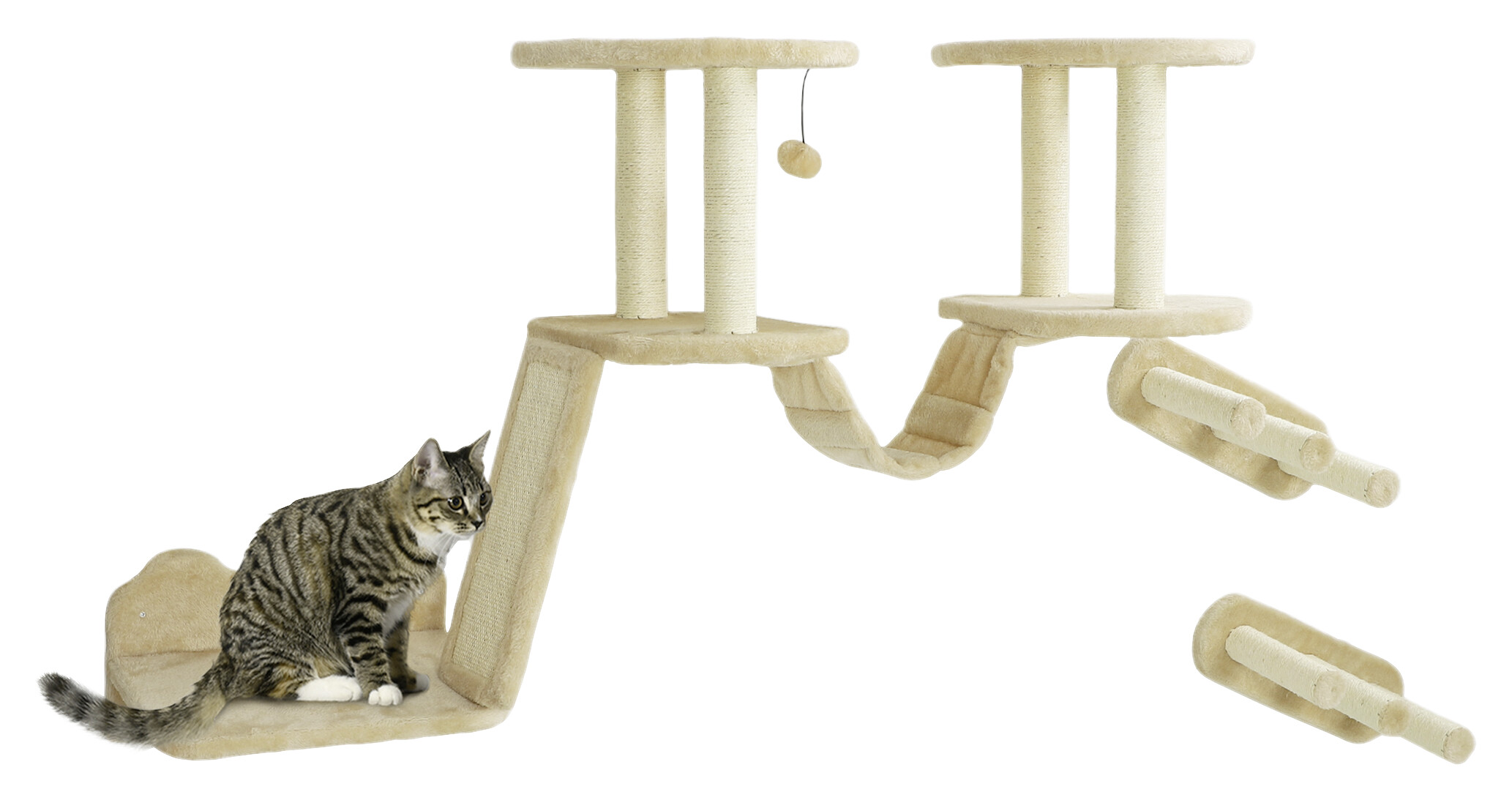 PawHut Katzen Kletterwand Set beige Spanplatte B/H/L: ca. 38,5x83x158 cm
