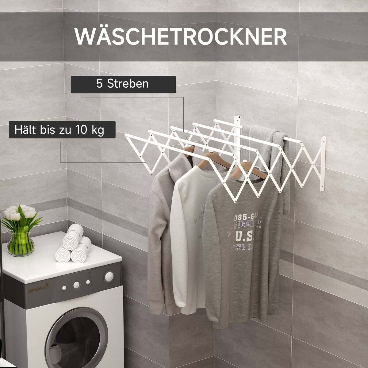 HOMCOM Wäscheständer weiß Eisen B/H/L: ca. 60x63,5x20 cm