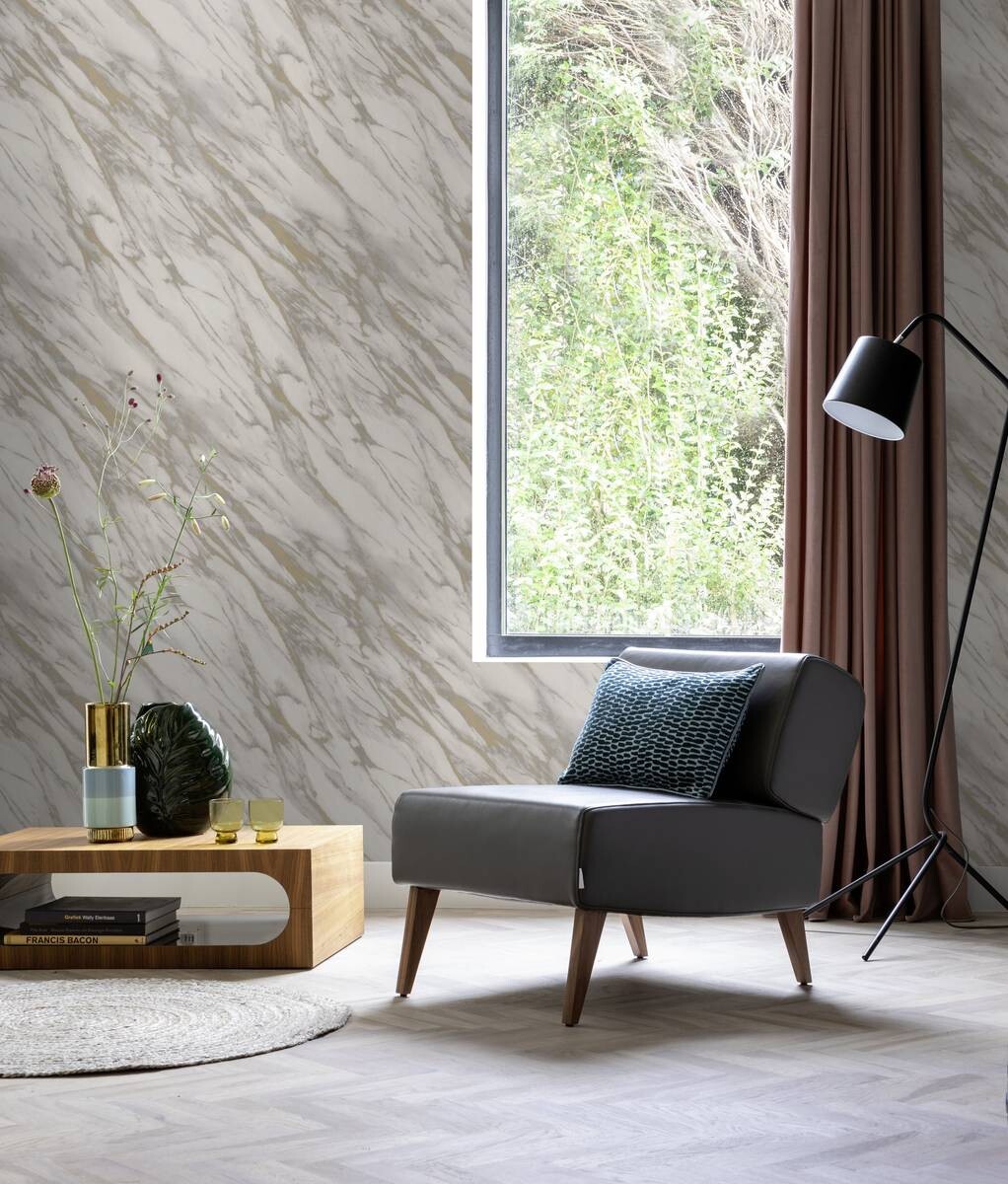 Rasch Papiertapete Marmoroptik grau gold B/L: ca. 53x1005 cm