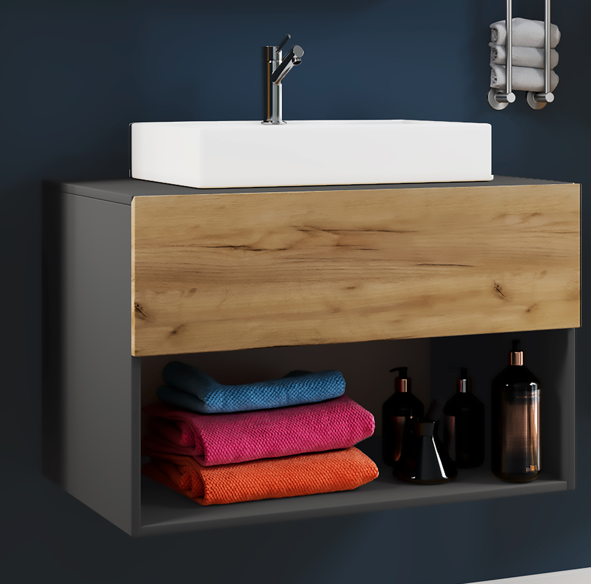 Badblock 2tlg-Lendas weiß Eiche Honig Nachbildung anthrazit B/H/T: ca. 80x52x52 cm