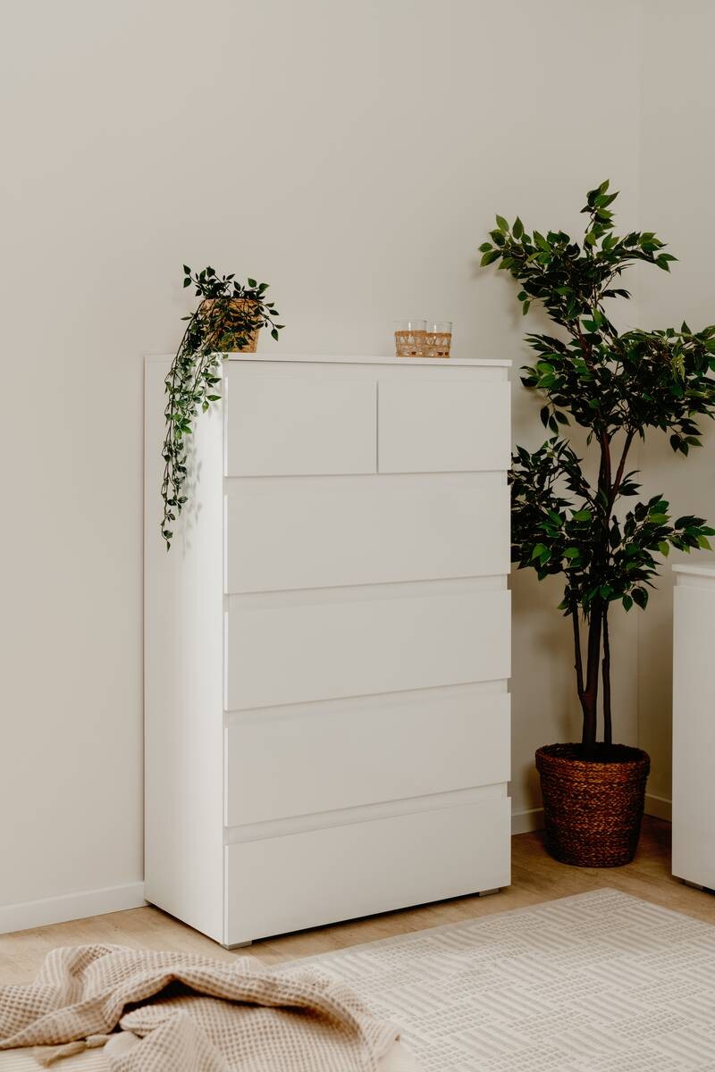 Schubkastenkommode Capetown weiß glänzend weiß B/H/T: ca. 80x132x40 cm