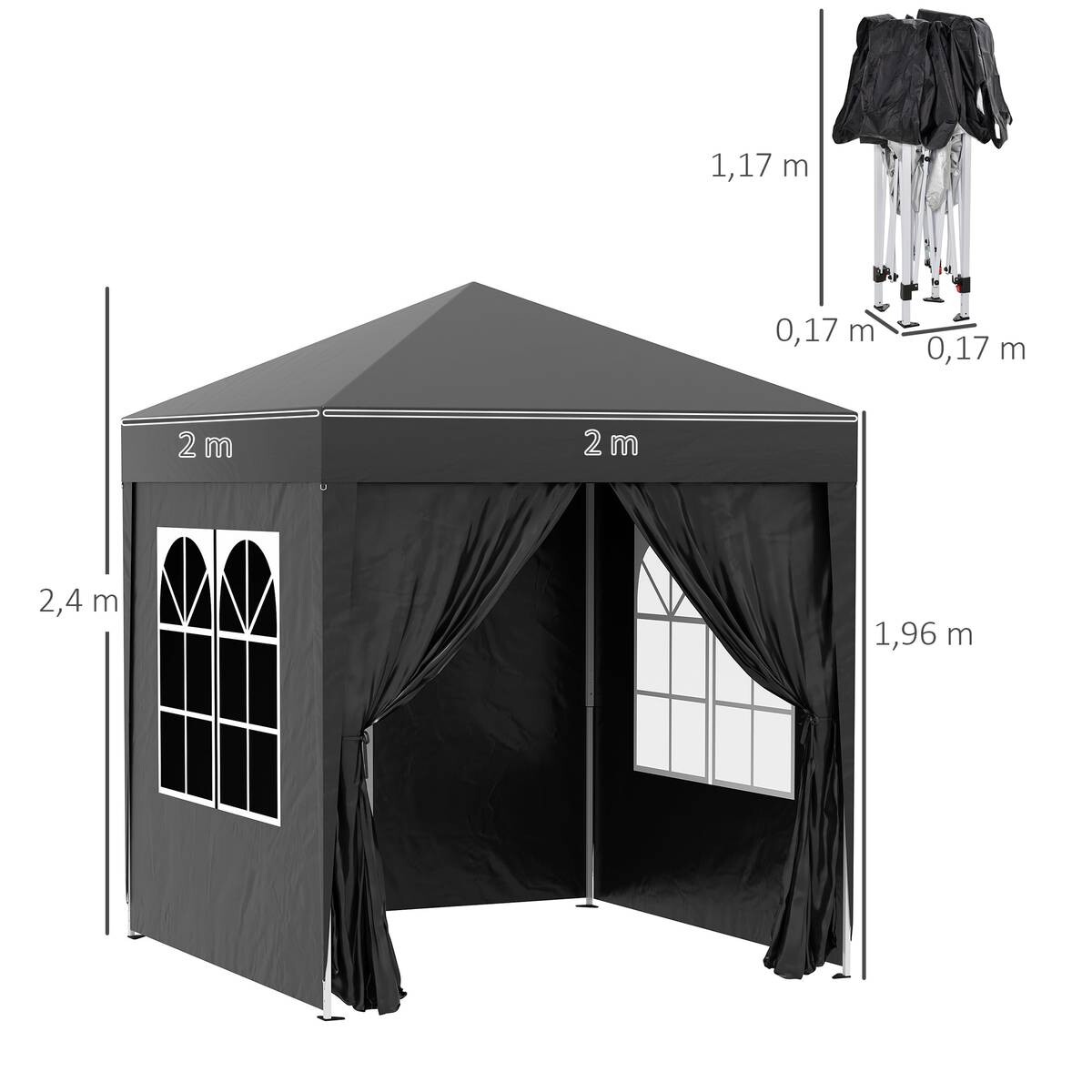 Outsunny Faltpavillon schwarz Stoff B/H/L: ca. 200x240x200 cm