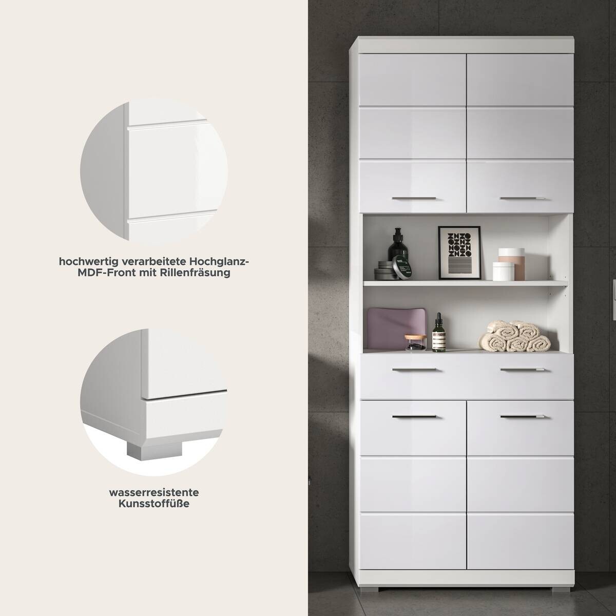 Badhochschrank Scout weiß weiß Hochglanz B/H/T: ca. 74x191x31 cm