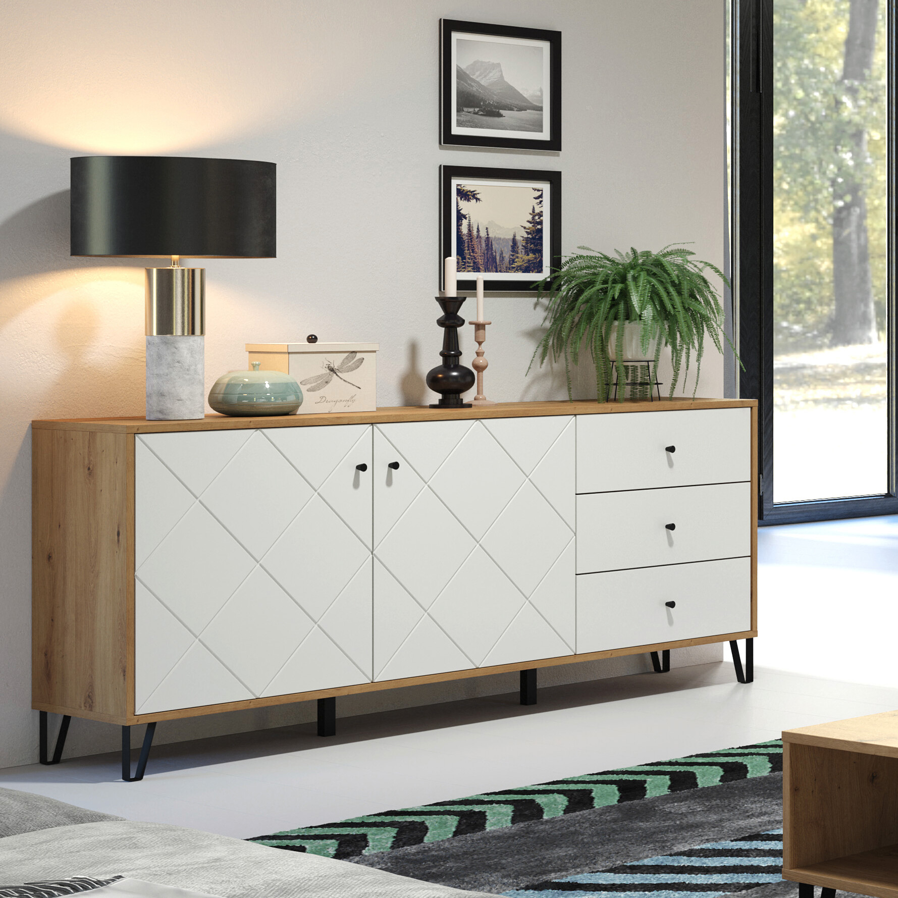 Sideboard Touch Eiche Artisan Nachbildung weiß matt B/H/T: ca. 183x76x40 cm