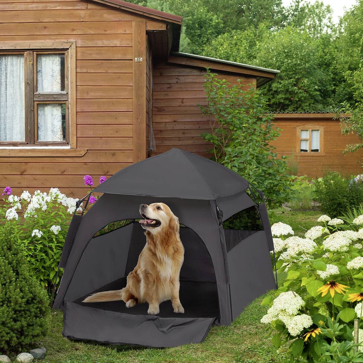 PawHut Haustier-Zubehör dunkelgrau Edelstahl B/H/L: ca. 120x120x106 cm