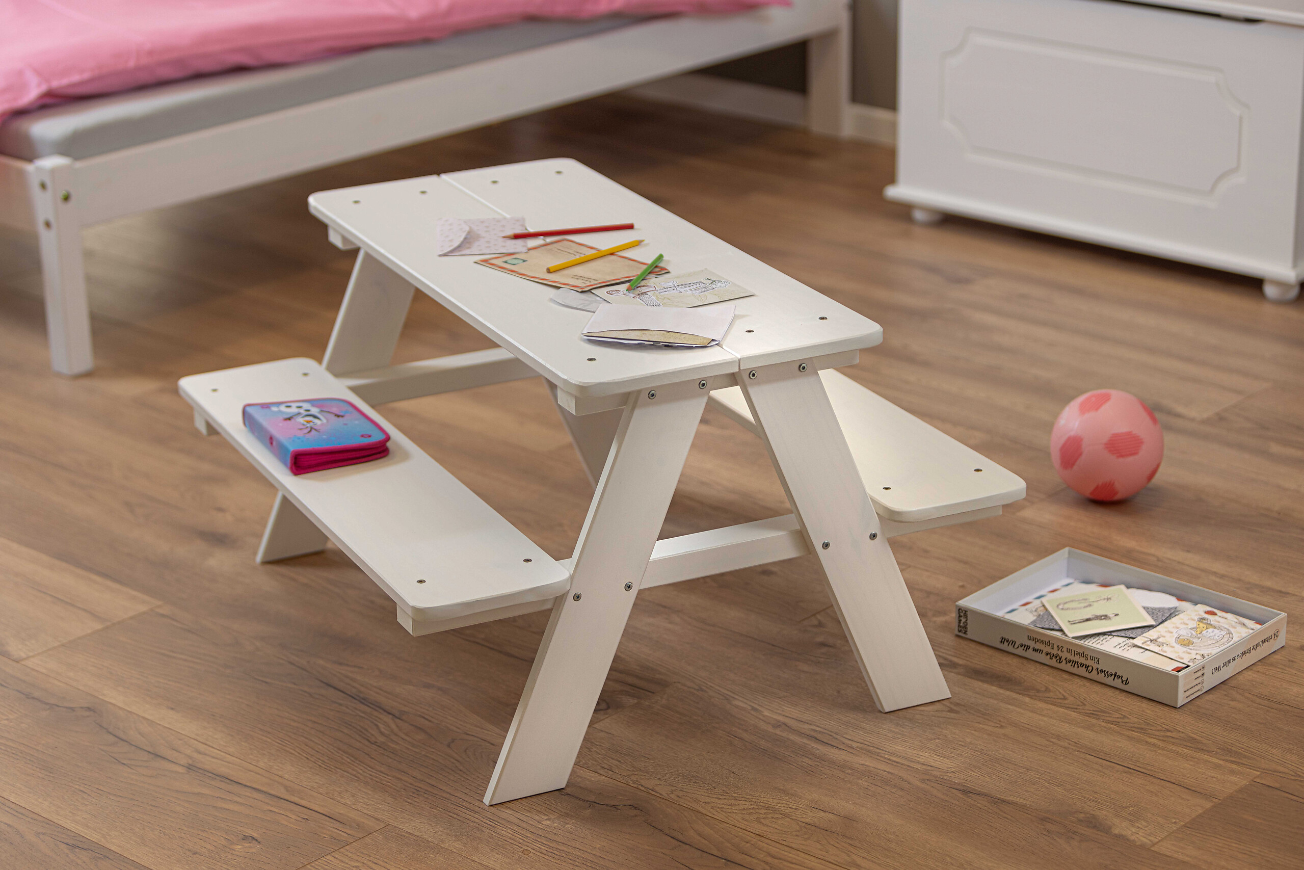 Kinder-Bank HENNING Weiß weiß lackiert B/H/L: ca. 82x50x90 cm