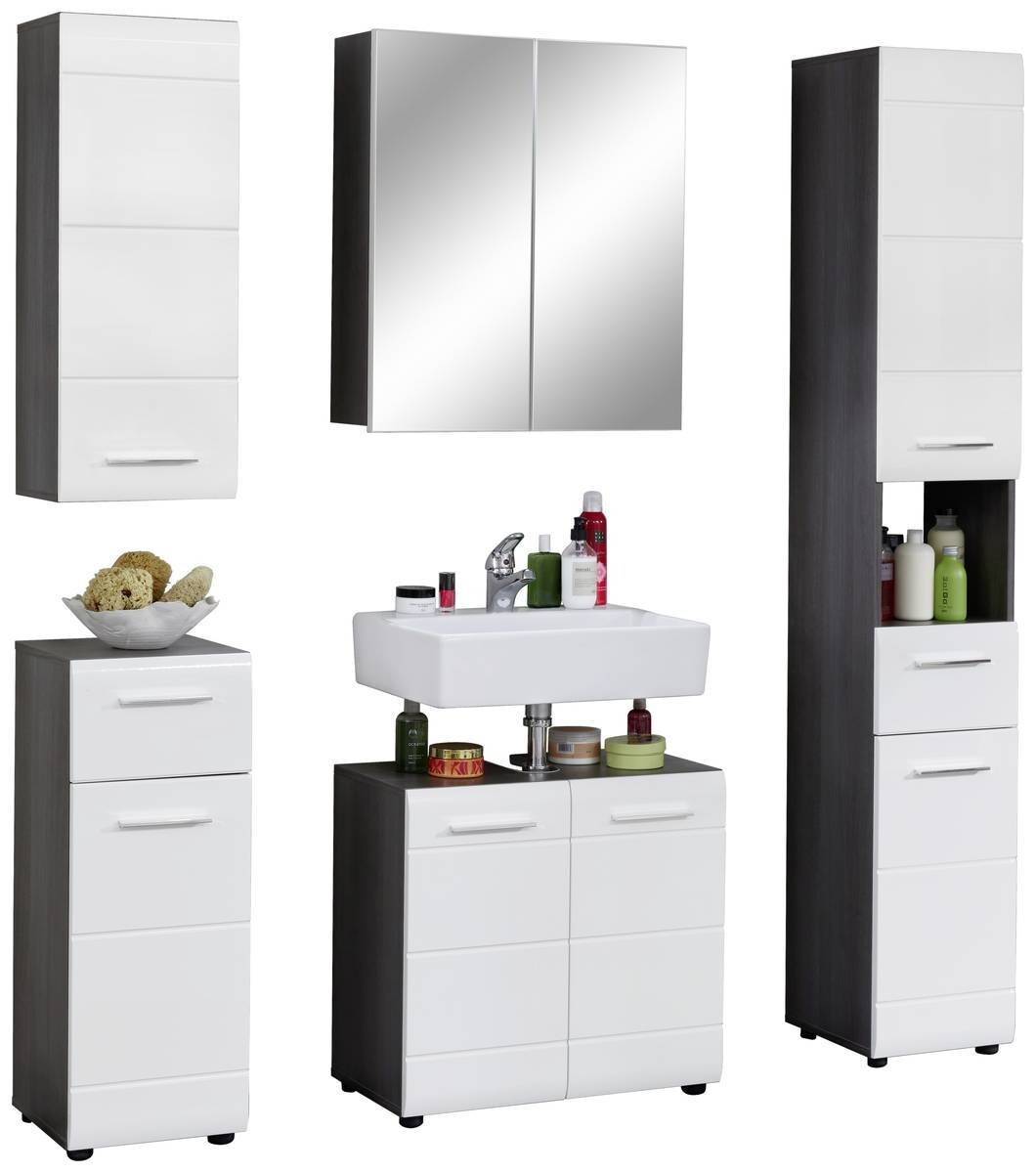 Badhängeschrank Line Rauchsilber Nachbildung weiß Hochglanz B/H/T: ca. 30x77x23 cm