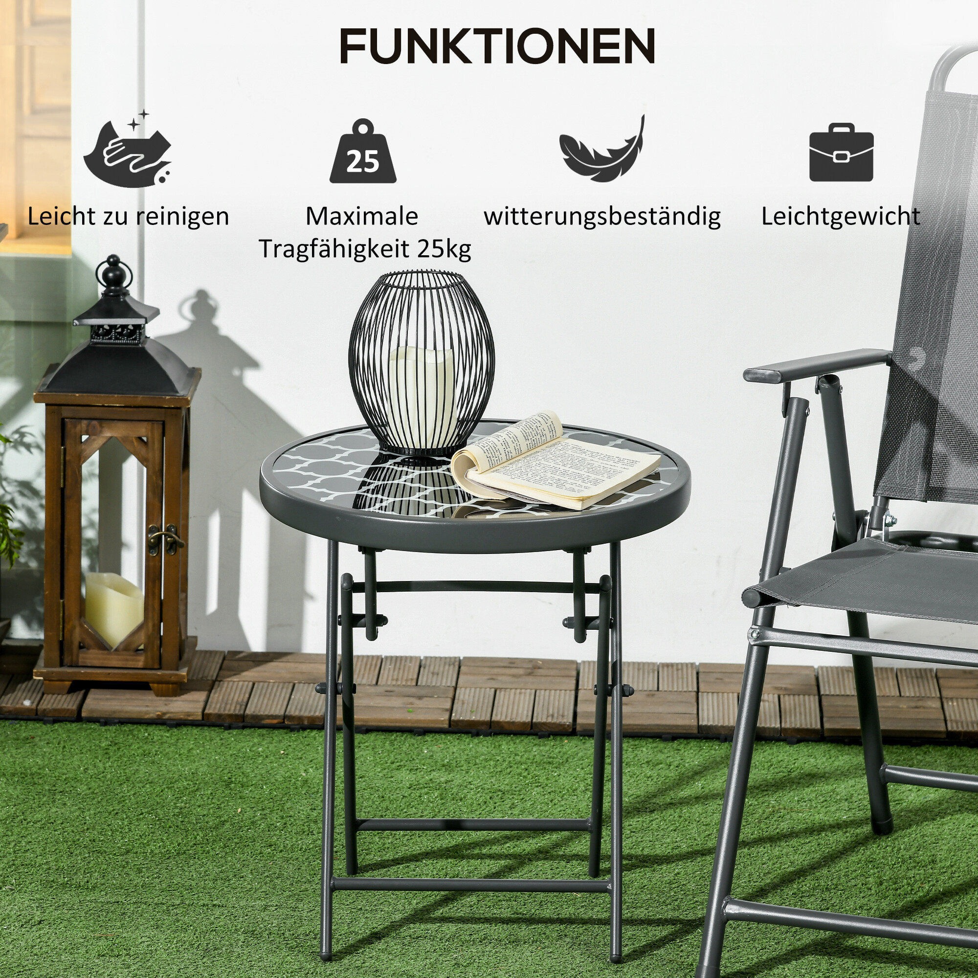 Outsunny Garten-Beistelltisch schwarz Metall B/H/L: ca. 45x50x45 cm