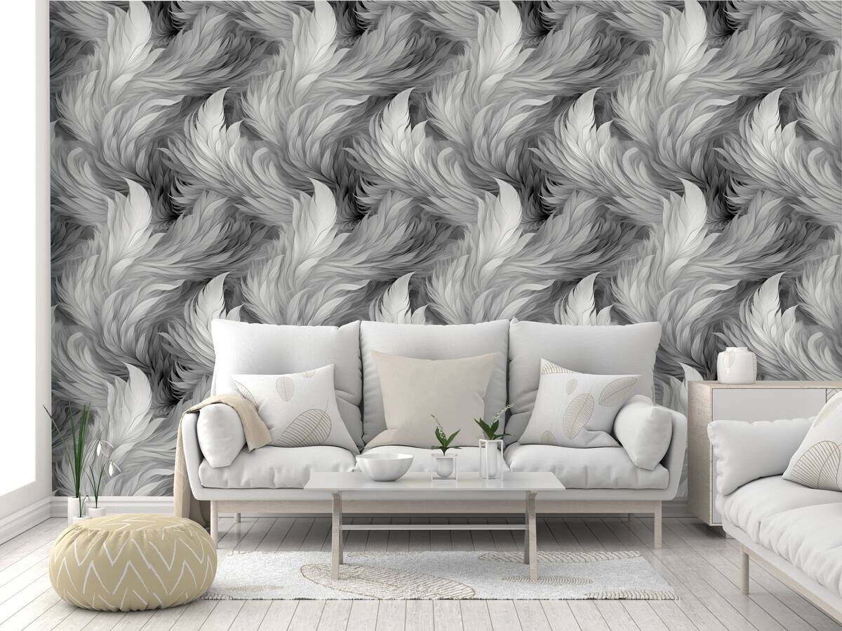 UGEPA Papiertapete Federn grau schwarz B/L: ca. 53x1005 cm