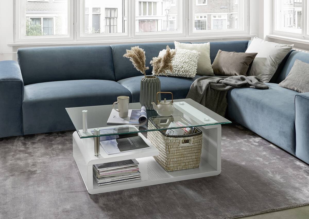 Glascouchtisch Emil glasklar weiß B/H/T: ca. 110x40x65 cm