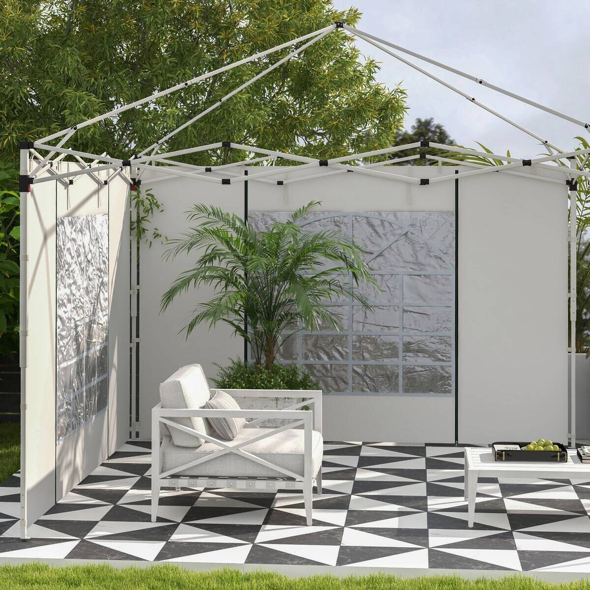 Outsunny Pavillon-Seitenwände weiß Polyester H/L: ca. 195x295 cm