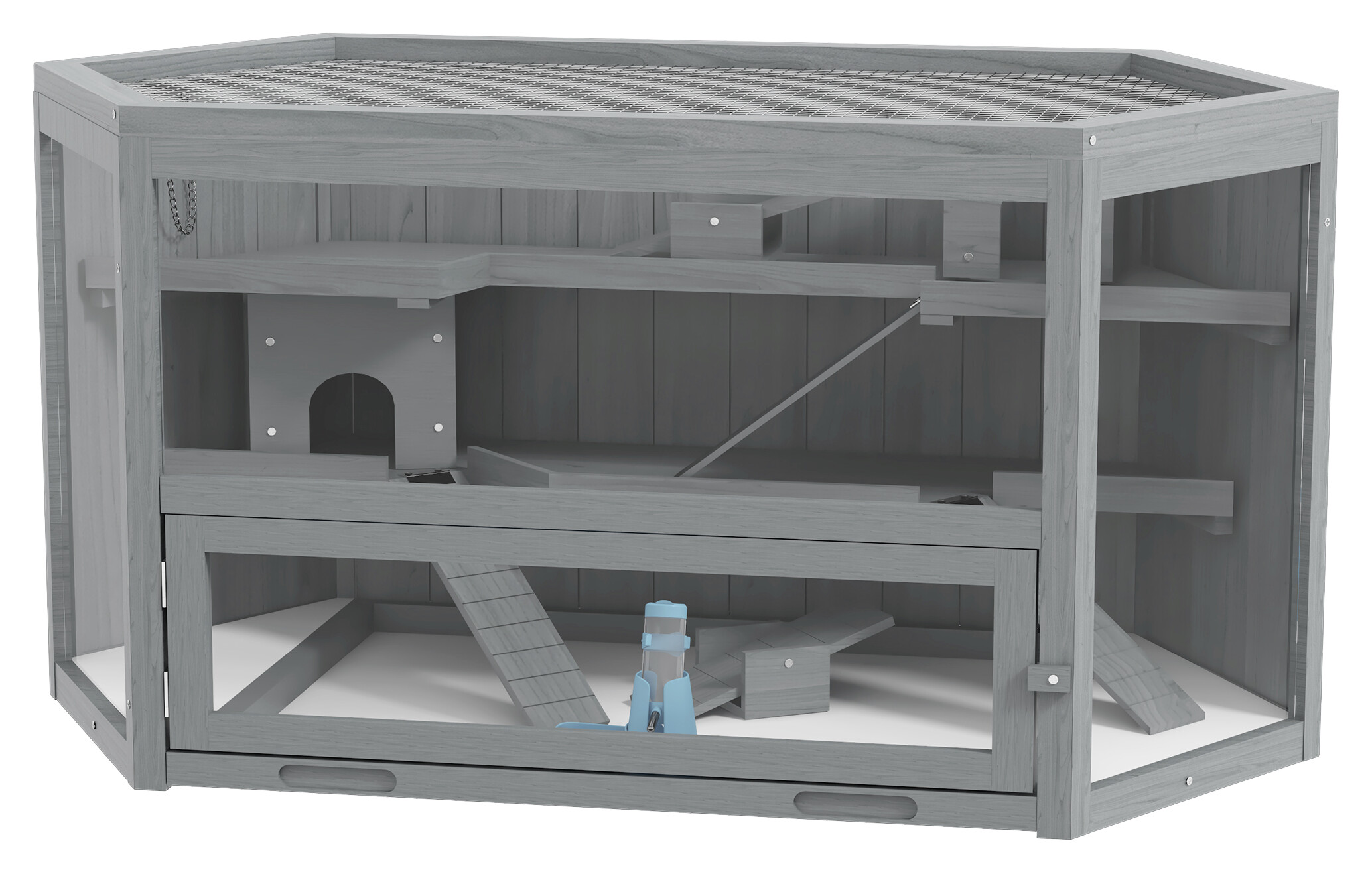 PawHut Hamsterkäfig grau Holz B/H/L: ca. 60x55x115 cm