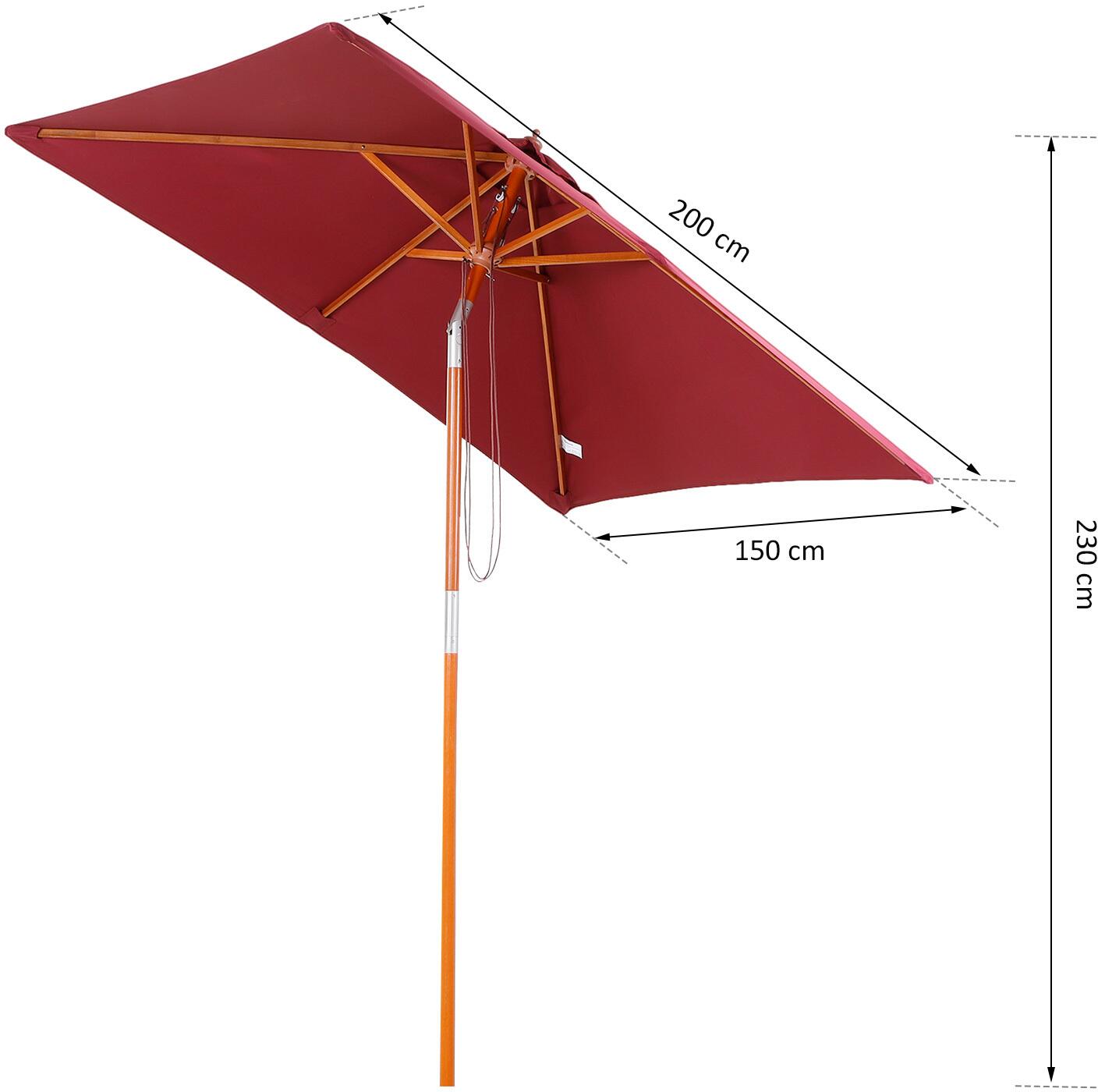 Outsunny Sonnenschirm weinrot Holz B/H/L: ca. 150x230x200 cm