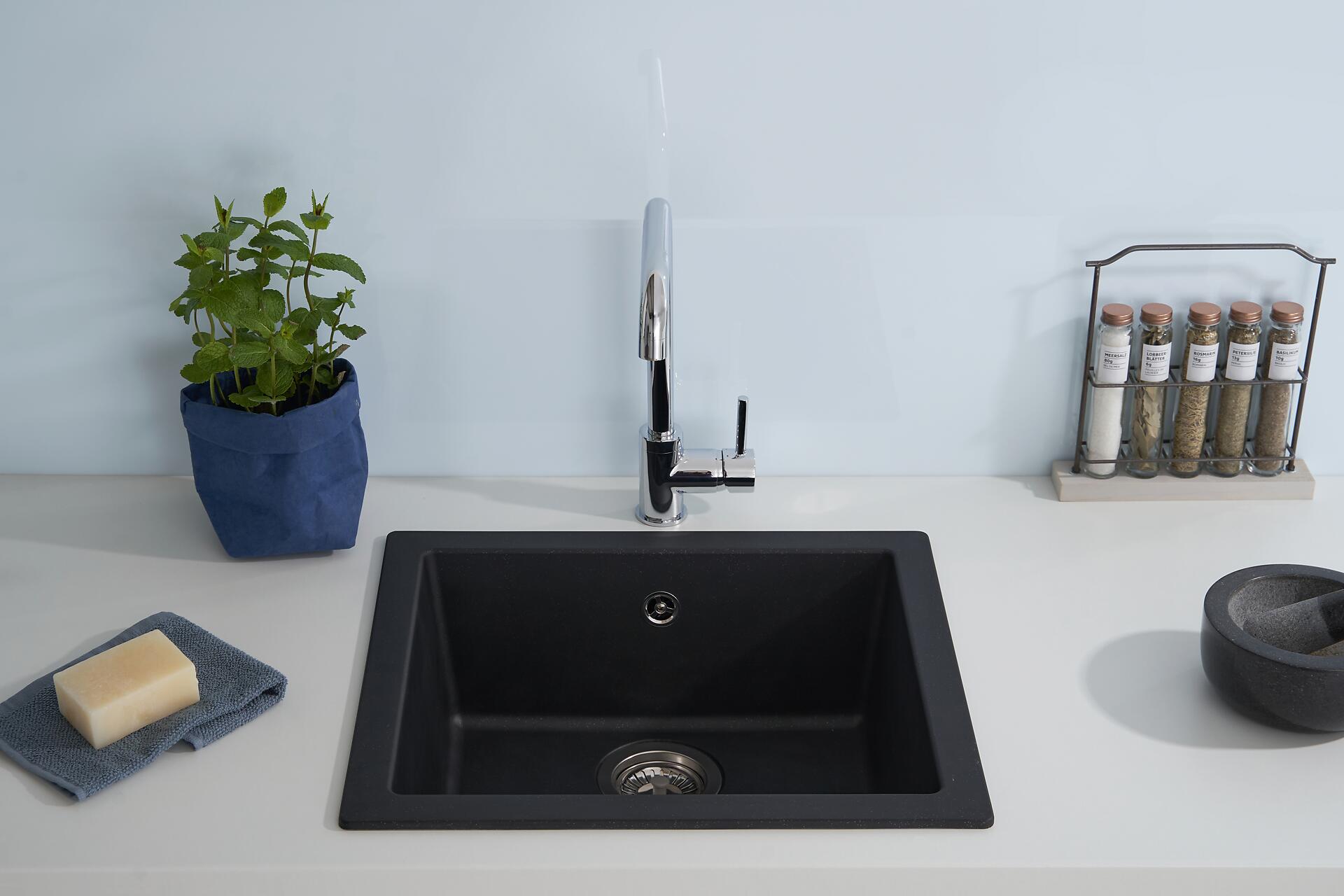 Respekta Einbauspüle Ohio 50 x 44 S schwarz Mineralite B/H/T: ca. 44x19x50 cm