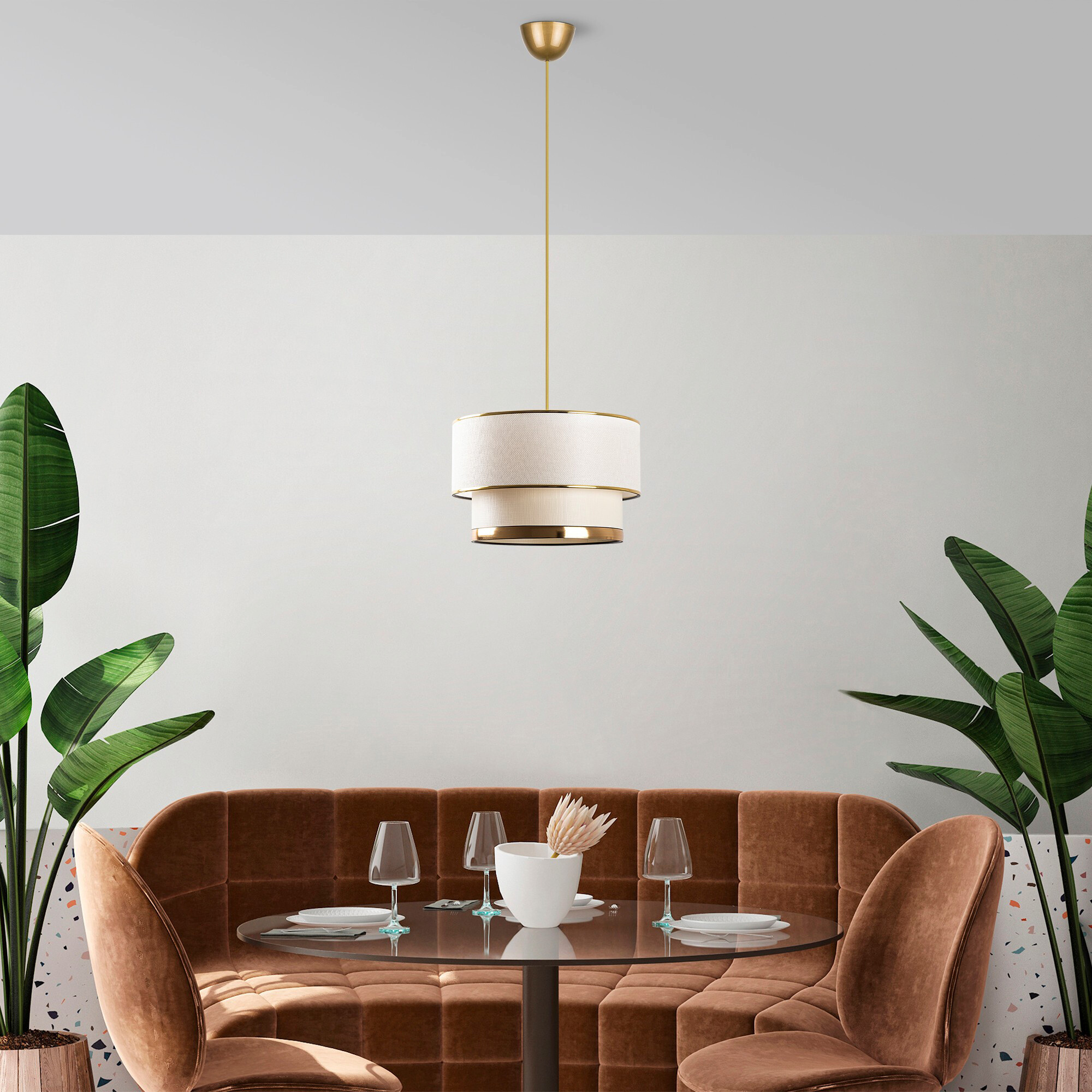 Opviq Pendelleuchte Cake gold creme Baumwolle Metall B/H/L: ca. 30x65x30 cm E27 1 Brennstellen