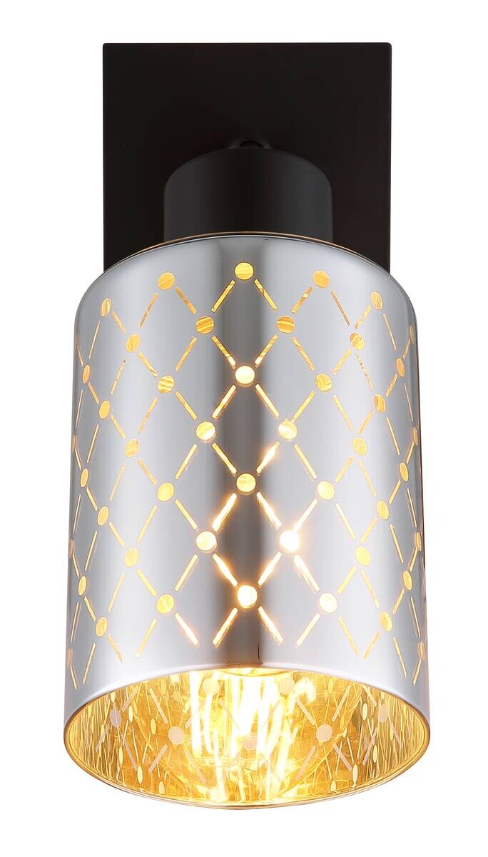 GLOBO Strahler mattschwarz klar Chrom Glas Metall B/H/L: ca. 8x20x16,5 cm E27 1 Brennstellen