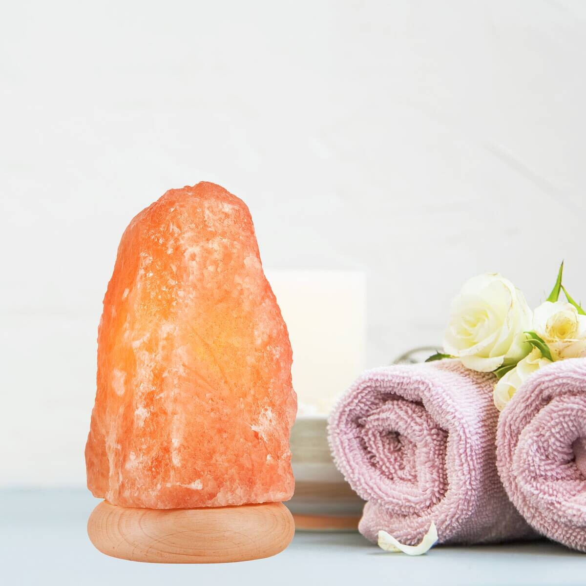 Lamkur Salzleuchte orange beige Holz B/H/L: ca. 23x23x19 cm E14 1 Brennstellen