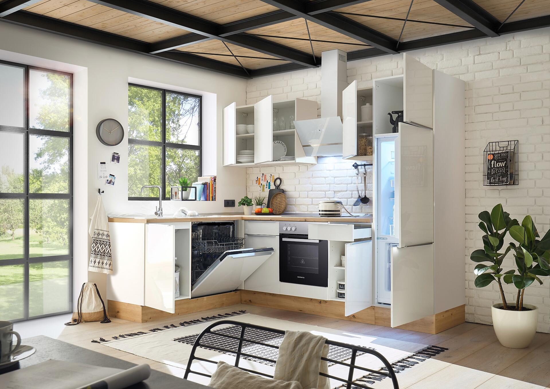 Respekta Winkelküche Marleen weiß Hochglanz B/H/T: ca. 280x211x170 cm