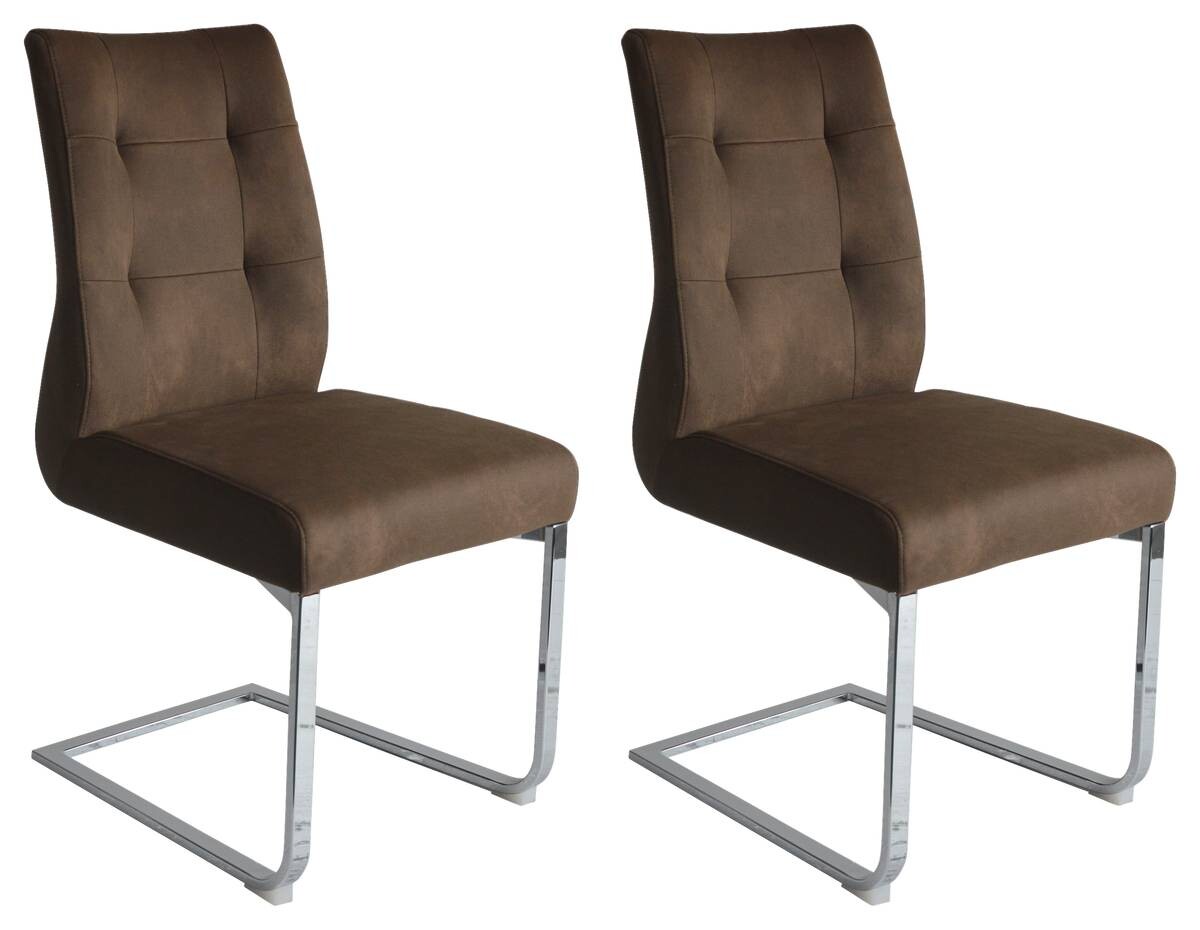 Schwingstuhl MARLEN-XXL 2er-Set dunkelbraun Vintage Chrom Stoff Metall B/H/T: ca. 72x96x80 cm