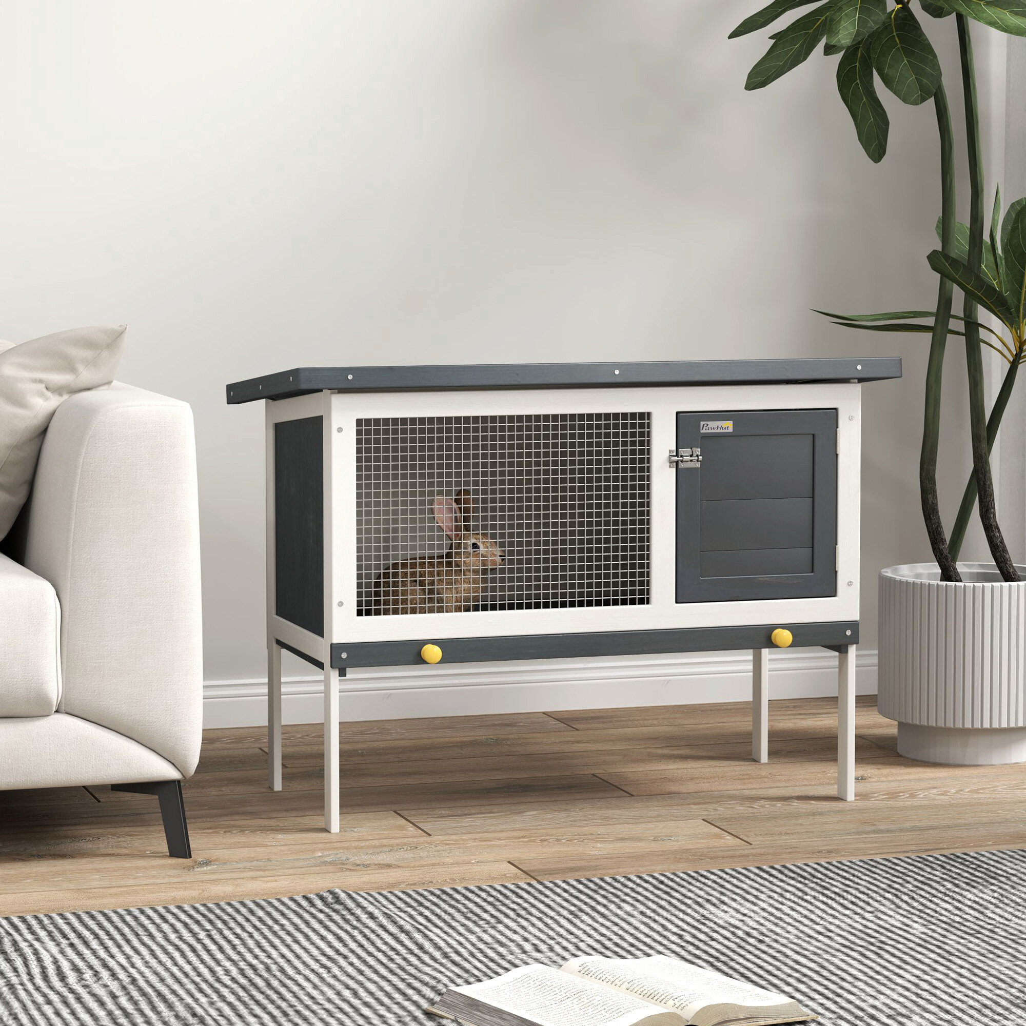 PawHut Kleintierstall grau Holz B/H/L: ca. 45x65x90 cm