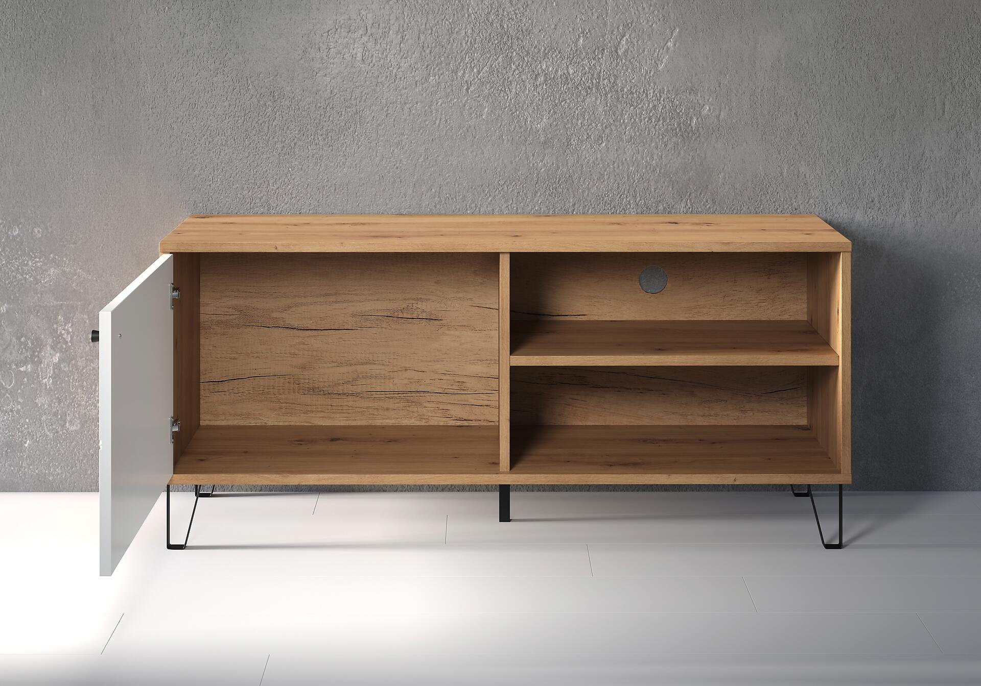 TV-Lowboard Touch weiß matt Eiche Artisan Nachbildung B/H/T: ca. 123x56x40 cm