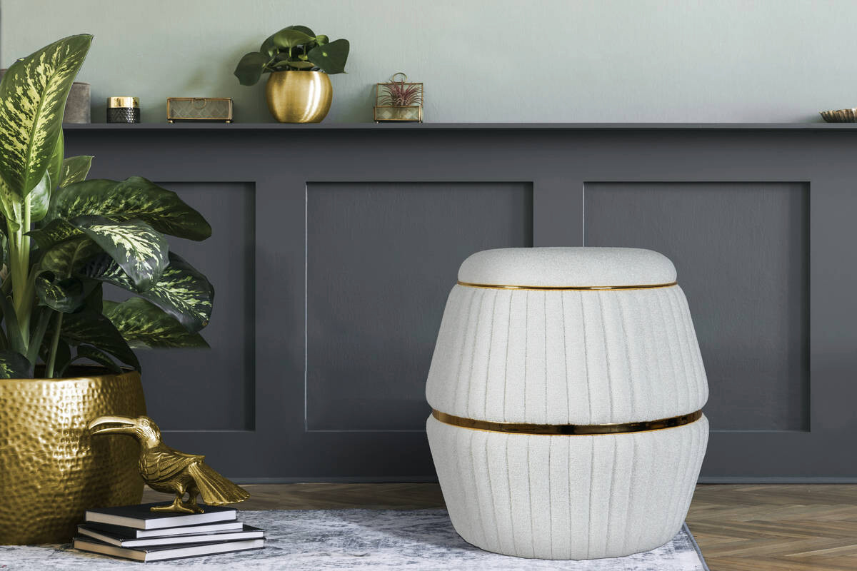 360 Living Hocker Doric 210 weiß gold H/D: ca. 53x51,5 cm