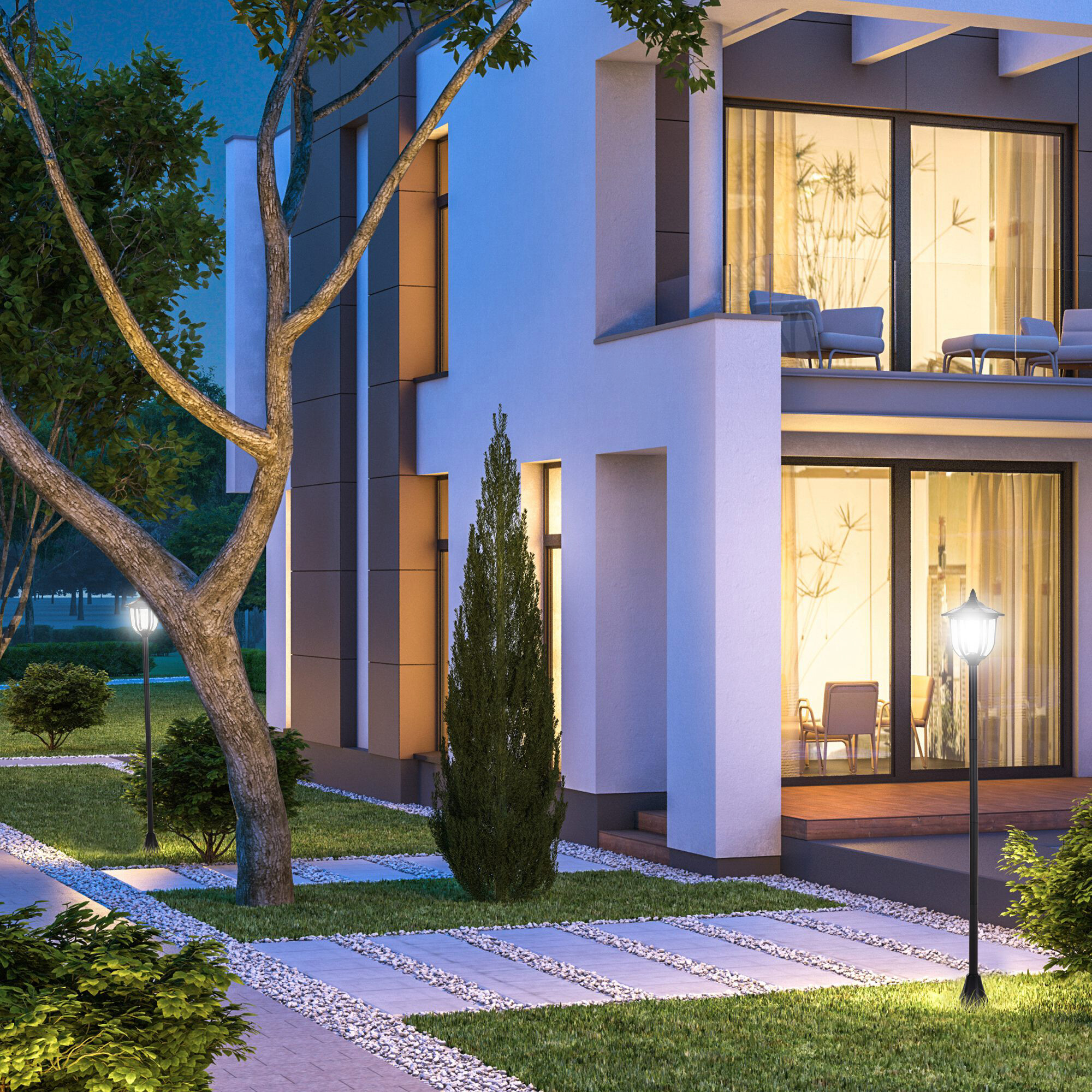 Gartenlaterne im 2er-Set schwarz Kunststoff H/D: ca. 129x18,5 cm