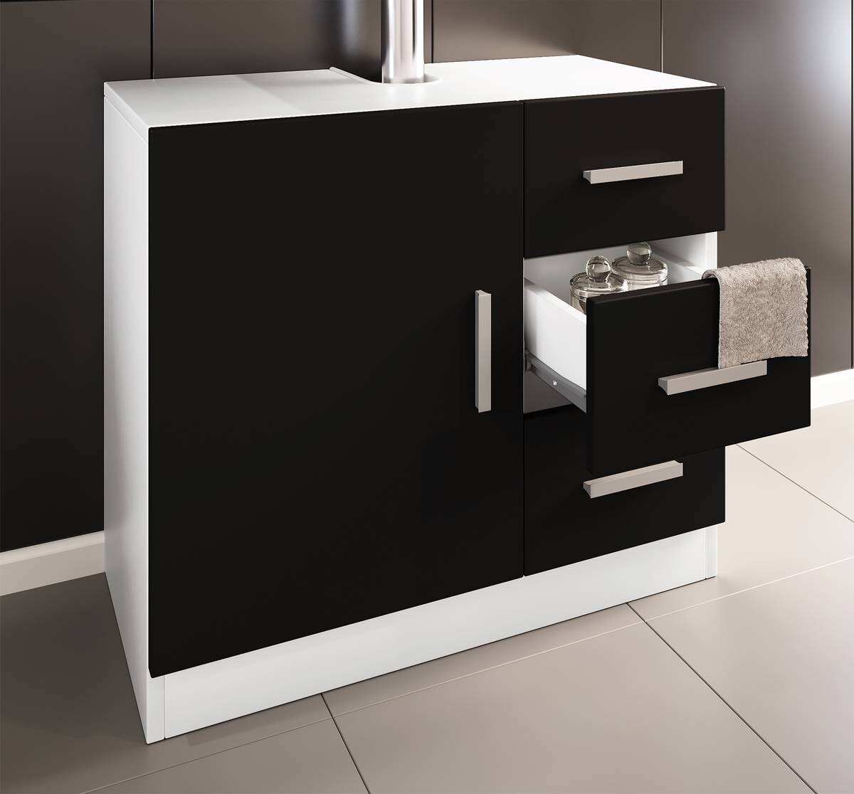 Waschbeckenunterschrank Zalo weiß schwarz B/H/T: ca. 63x56x30 cm